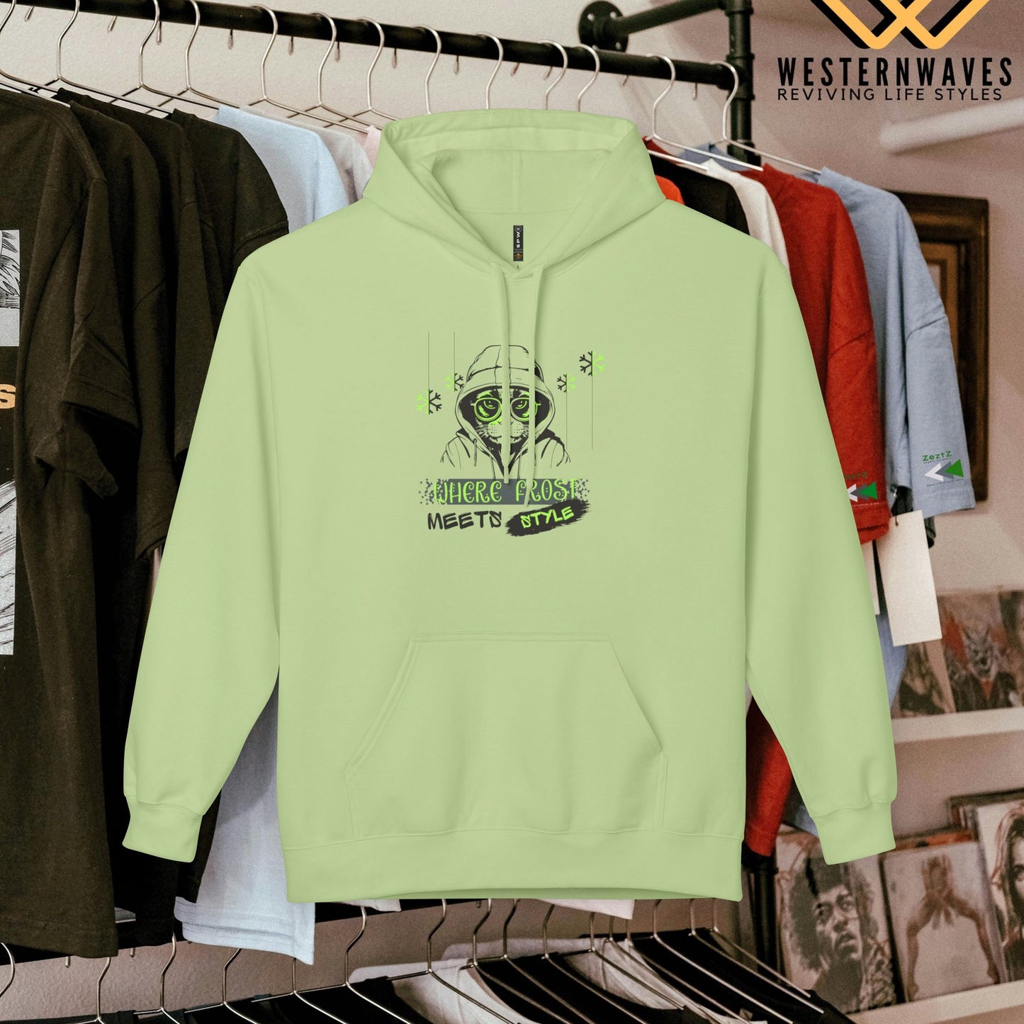 Unisex Midweight Softstyle Fleece Hoodie_ N3+ Series USMWSSFH PT2WW001_ Limited Edition Luxuriously Soft 100% Cotton Face by WesternWaves: