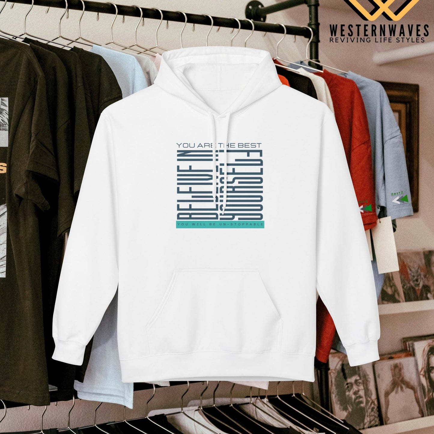 Unisex Midweight Softstyle Fleece Hoodie_ N2+ Series SMWSSFH PT2WW005_Limited Edition Luxuriously Soft 100% Cotton Face by WesternWaves: