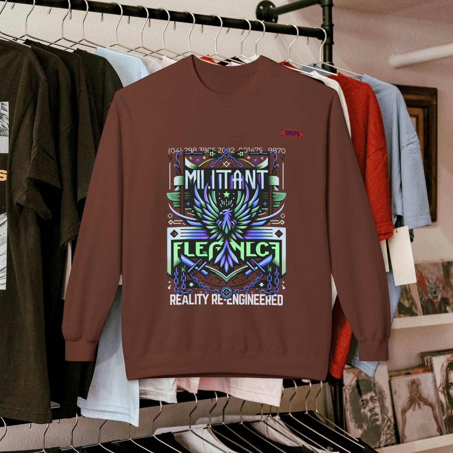 Unisex Midweight Softstyle Fleece Crewneck Sweatshirt_ Series N8+ USMWSSFCNSS PT2WW001_ UWD 0027_ Limited Edition Graphic Pullover by WesternWaves: