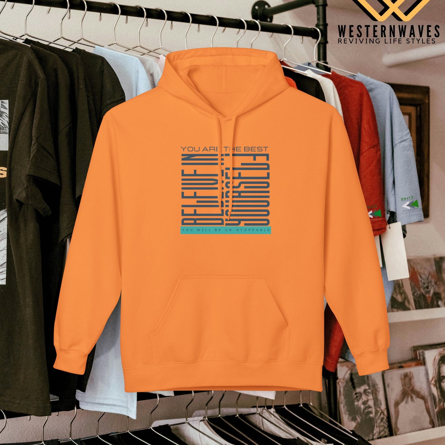 Unisex Midweight Softstyle Fleece Hoodie_ N2+ Series SMWSSFH PT2WW005_Limited Edition Luxuriously Soft 100% Cotton Face by WesternWaves:
