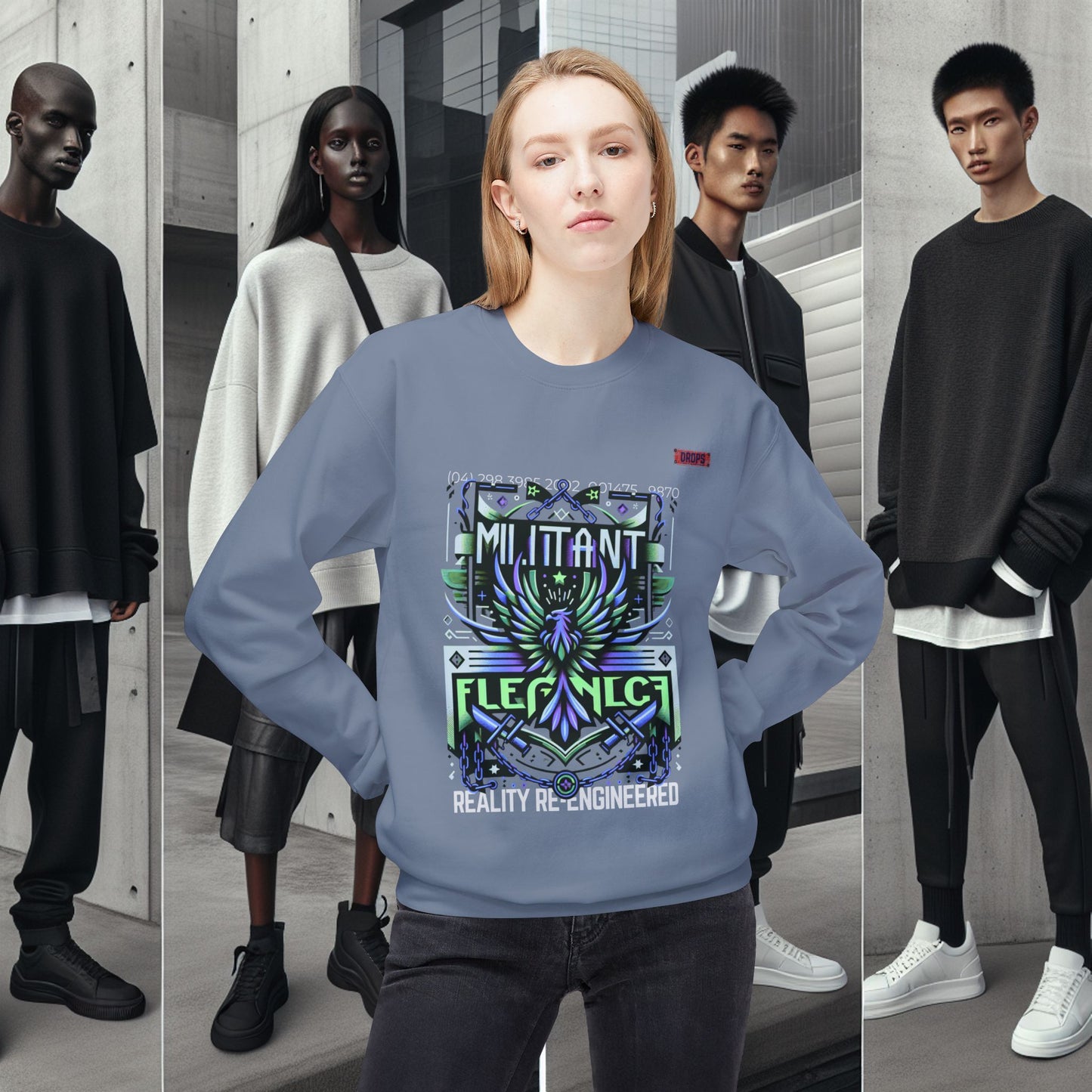 Unisex Midweight Softstyle Fleece Crewneck Sweatshirt_ Series N8+ USMWSSFCNSS PT2WW001_ UWD 0027_ Limited Edition Graphic Pullover by WesternWaves: