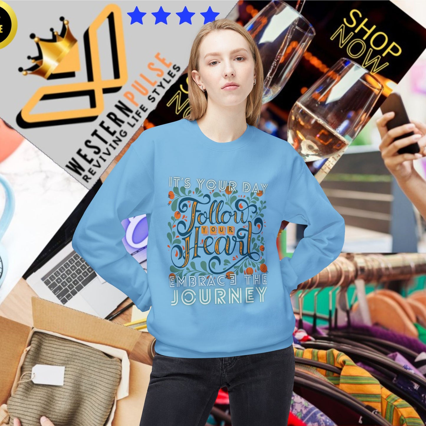 Unisex Midweight Fleece Crewneck Sweatshirt_ N2+ Series UXMWFCS PT2WW002_ WesternWaves Signature Edition: