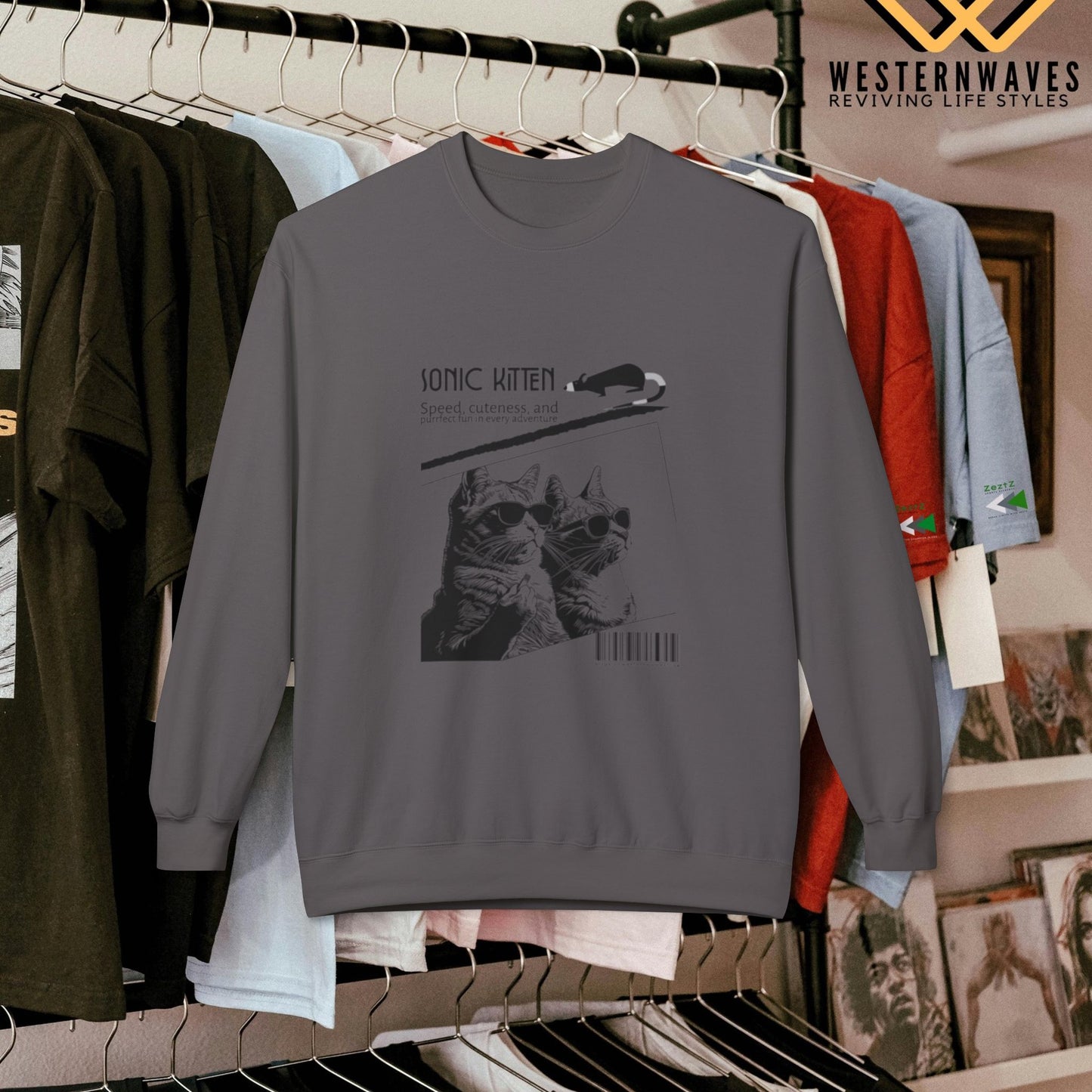Unisex Midweight Fleece Crewneck Sweatshirt_ N3+ Series UXMWFCS PT2WW015_ WesternWaves Signature Limited Edition: