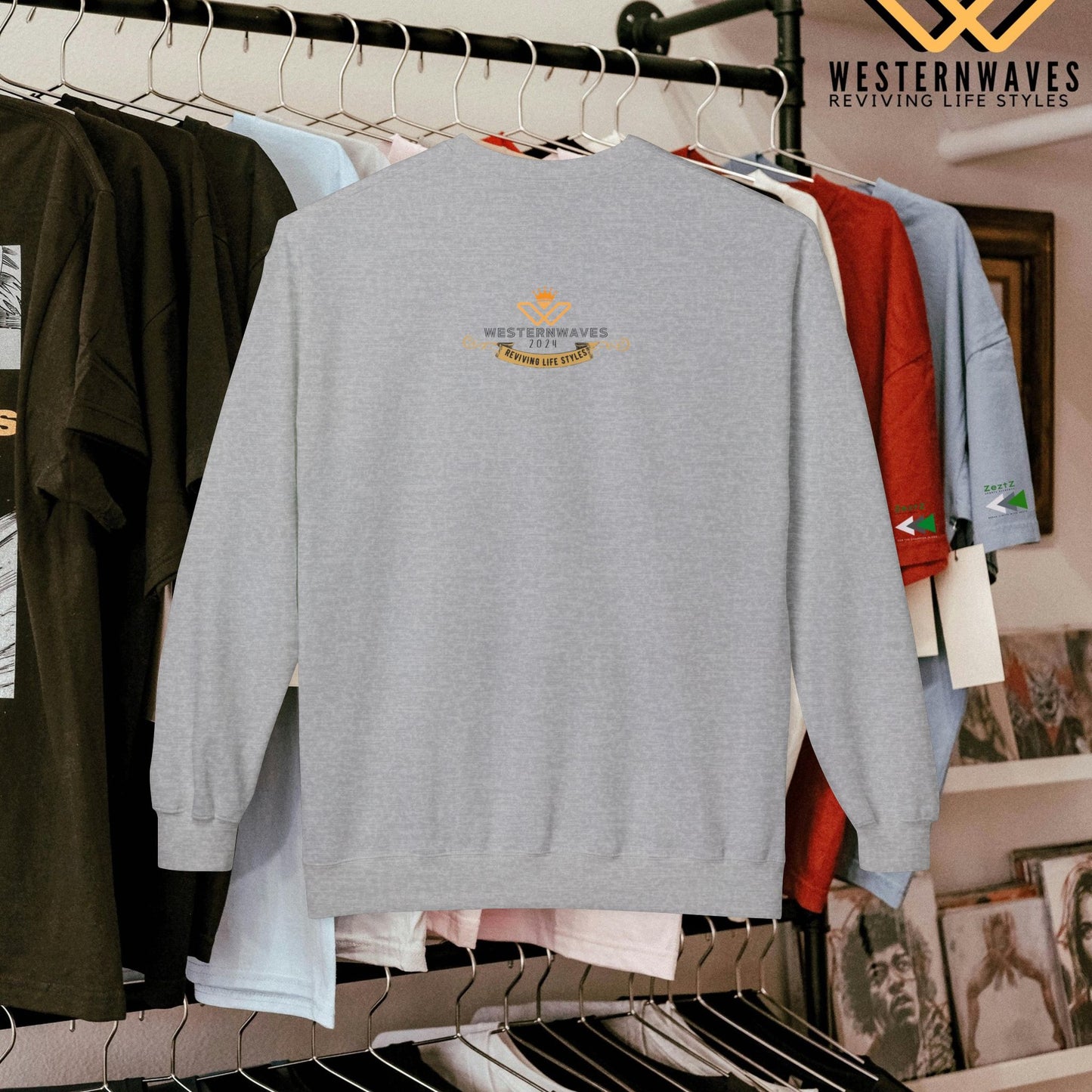 Unisex Midweight Softstyle Fleece Crewneck Sweatshirt_ N3+ Series USMWSSFCNSS PT2WW002_ Limited Edition Stylish Eco-conscious Raw Classic by WesternWaves: