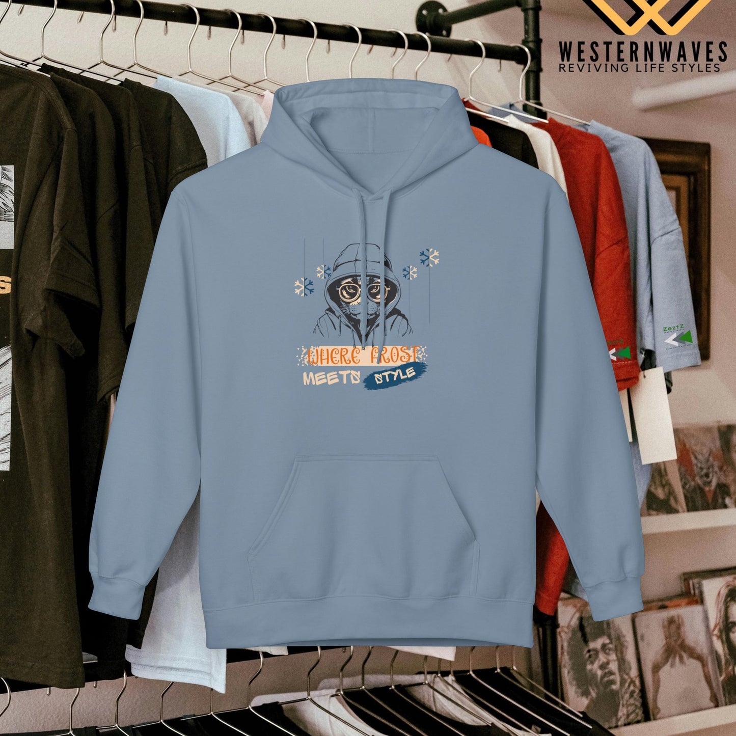 Unisex Midweight Softstyle Fleece Hoodie_ N3+ Series USMWSSFH PT2WW002_ Limited Edition Luxuriously Soft 100% Cotton Face by WesternWaves: