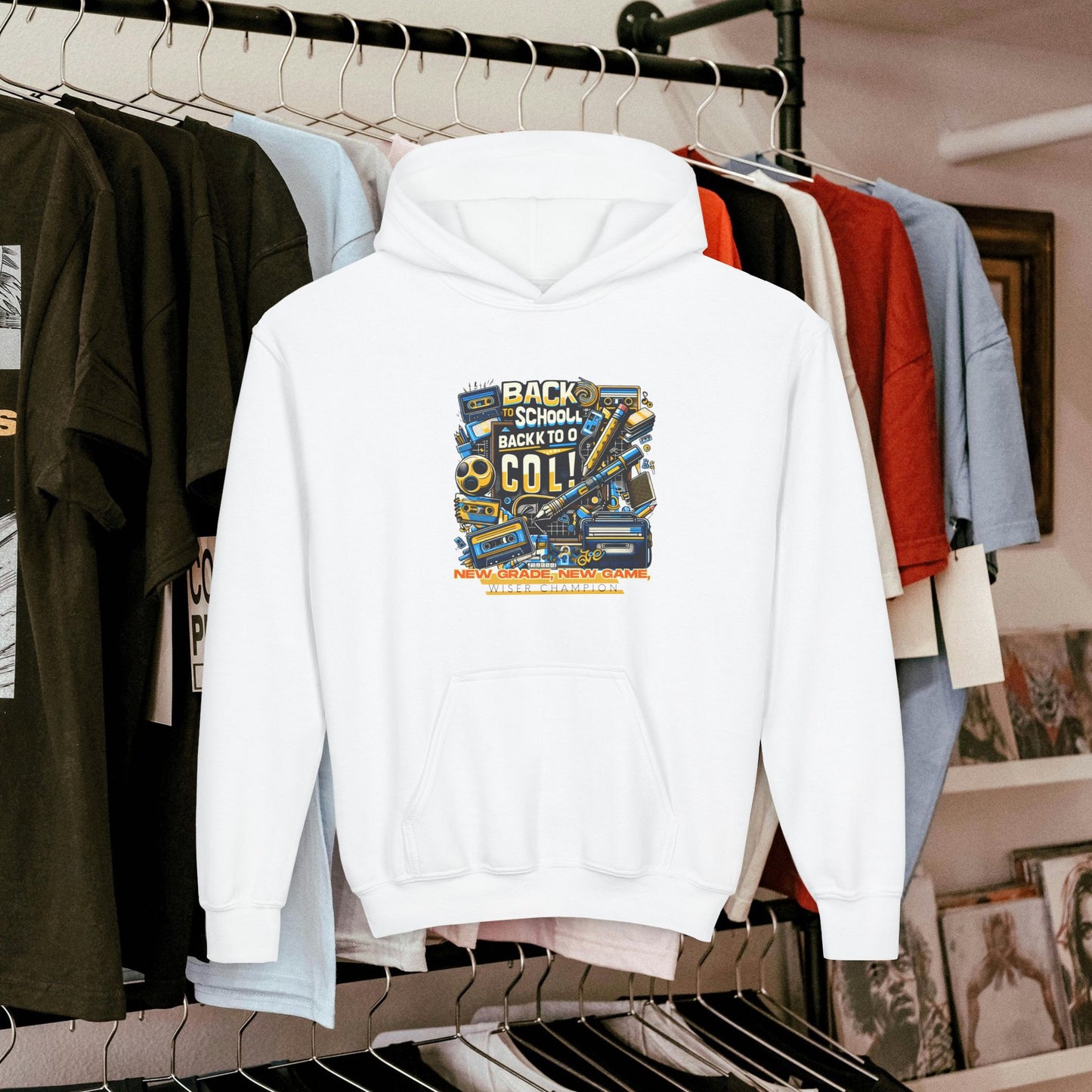 Youth Heavy Blend Hooded Sweatshirt_ Cozy Comfort & Playful Prints for Active Kids_ N8* Series YHBHS003_ Back to School Series Limited Edition by WesternWaves: