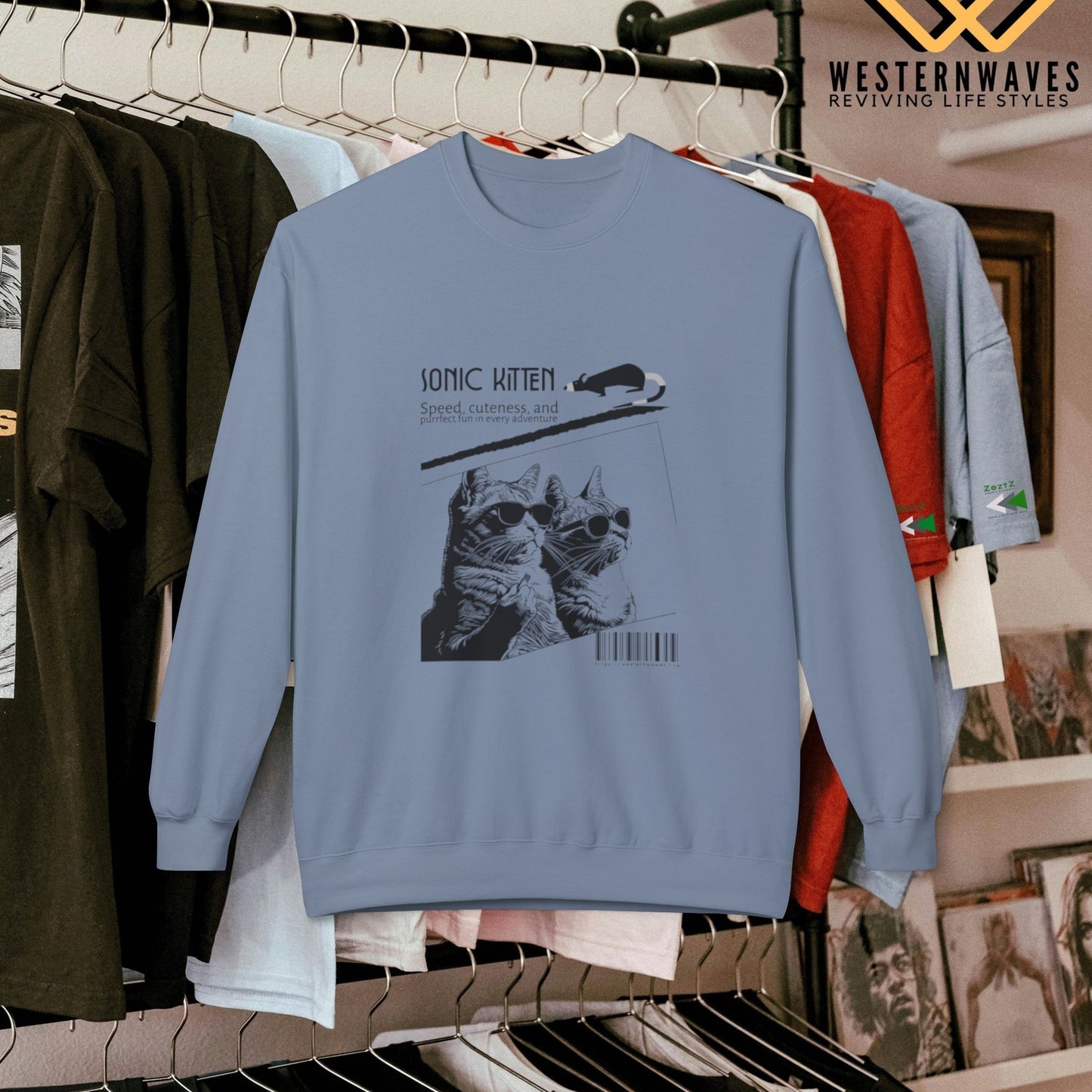 Unisex Midweight Fleece Crewneck Sweatshirt_ N3+ Series UXMWFCS PT2WW015_ WesternWaves Signature Limited Edition:
