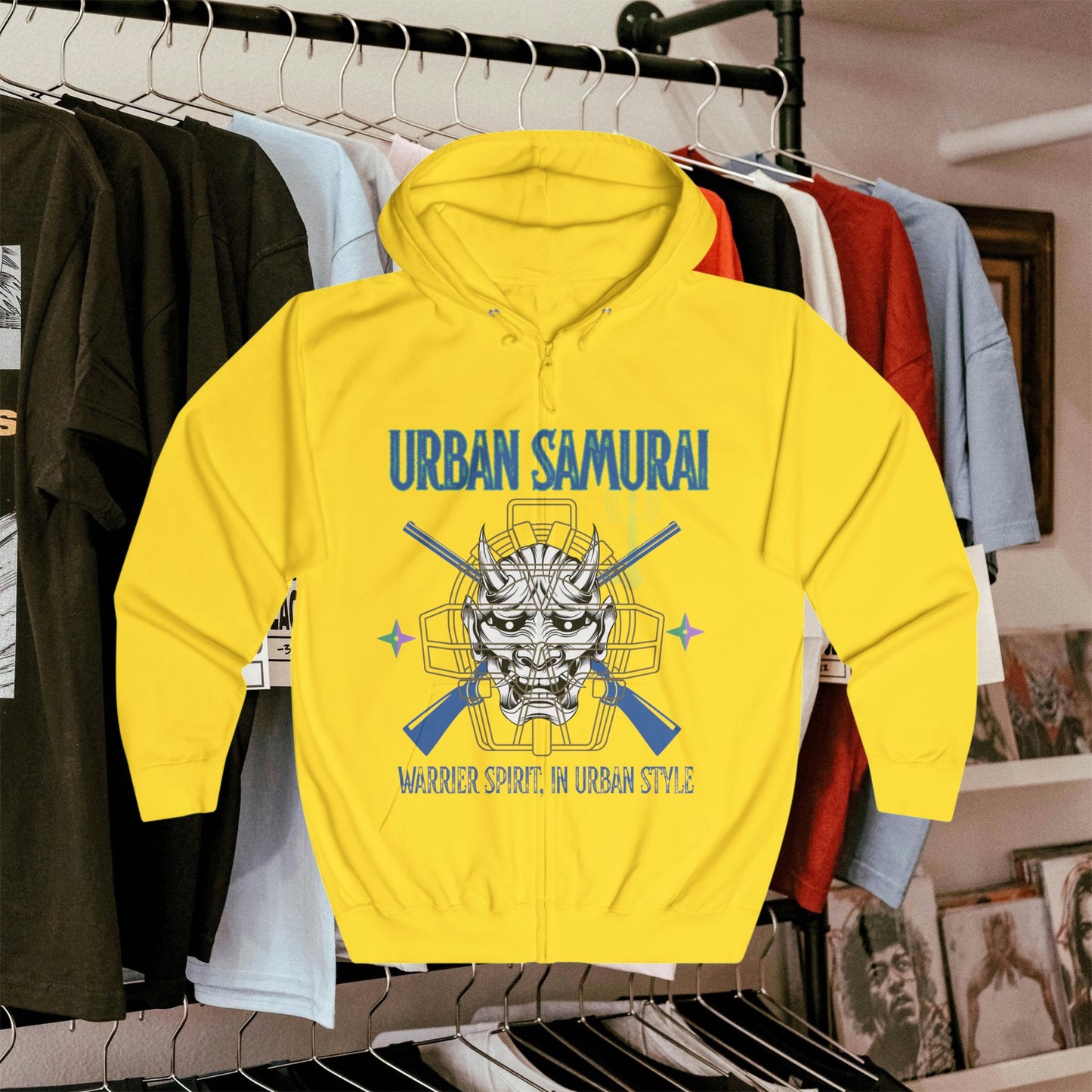 Urban Samurai Unisex Full Zip Hoodie, Graphic Hoodie, Streetwear, Gift for Him/Her, Cool Casual Wear, Comfortable Outfits, Urban Fashion