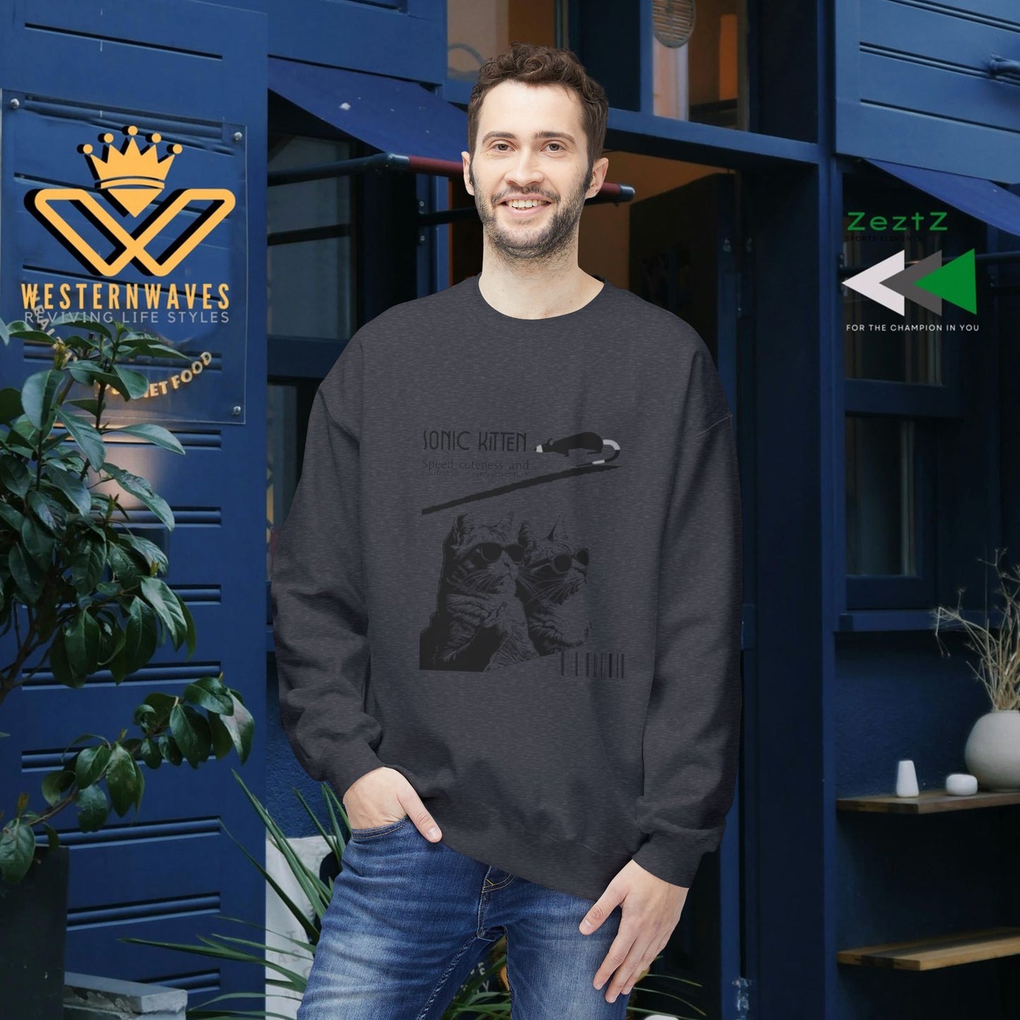 Unisex Midweight Fleece Crewneck Sweatshirt_ N3+ Series UXMWFCS PT2WW015_ WesternWaves Signature Limited Edition: