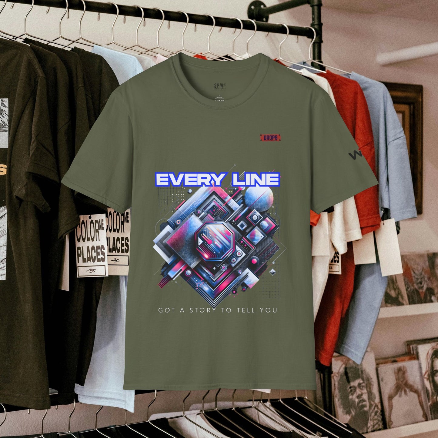 Every Line Graphic Unisex Softstyle T-Shirt | Retro Art Tee, Casual Wear, Gift for Art Lovers, Streetwear, Everyday Style