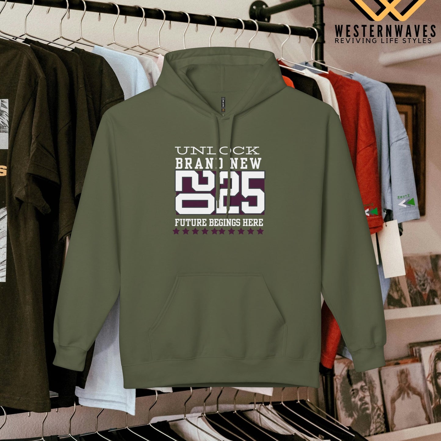 Unisex Midweight Softstyle Fleece Hoodie_ N3+ Series USMWSSFH PT2WW009_ Limited Edition Luxuriously Soft 100% Cotton Face by WesternWaves:
