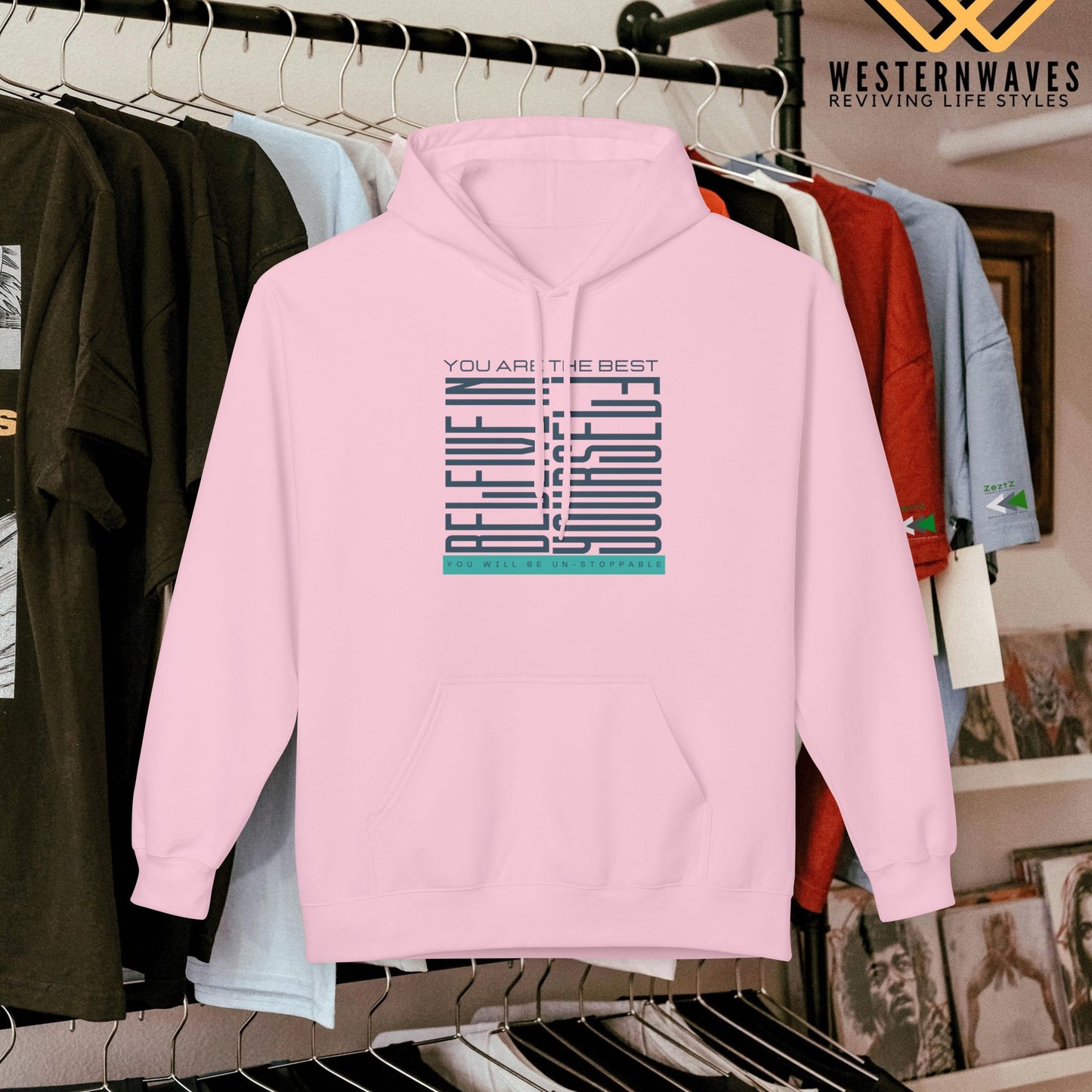 Unisex Midweight Softstyle Fleece Hoodie_ N2+ Series SMWSSFH PT2WW005_Limited Edition Luxuriously Soft 100% Cotton Face by WesternWaves: