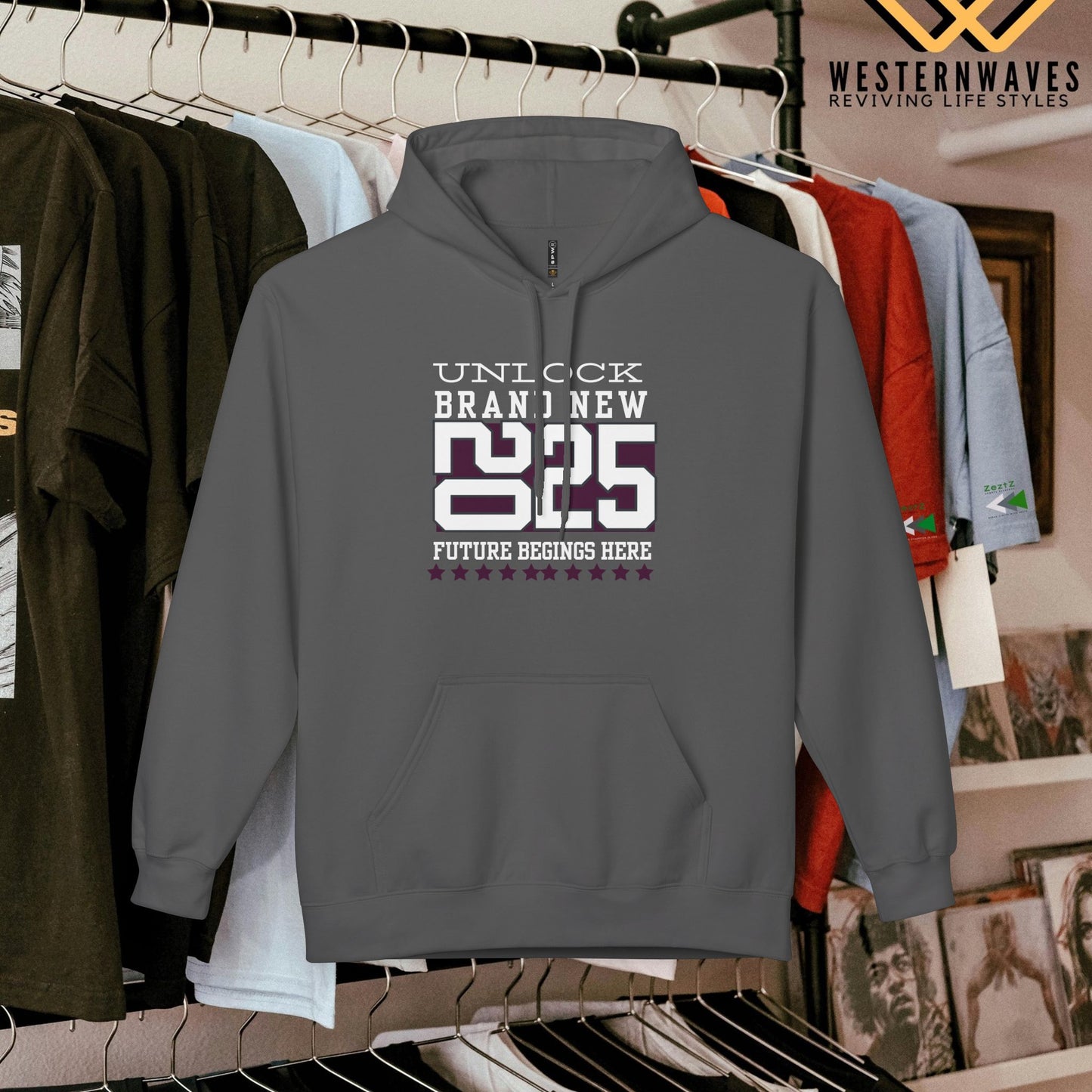 Unisex Midweight Softstyle Fleece Hoodie_ N3+ Series USMWSSFH PT2WW009_ Limited Edition Luxuriously Soft 100% Cotton Face by WesternWaves: