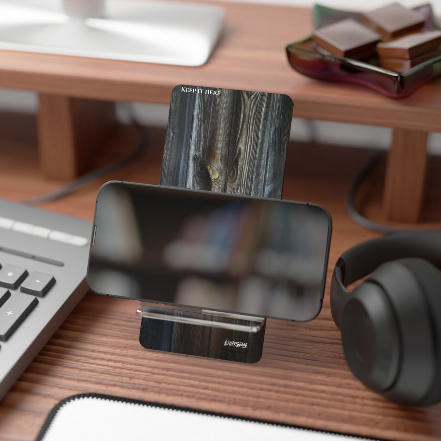 Mobile Display Stand_ Series N8+ MBDSTAND PT2WW001_ 12 SEP 2025_ Limited Edition WAVEGUARD BRAND Wood Finished Smartphone Holder by WesternWaves: