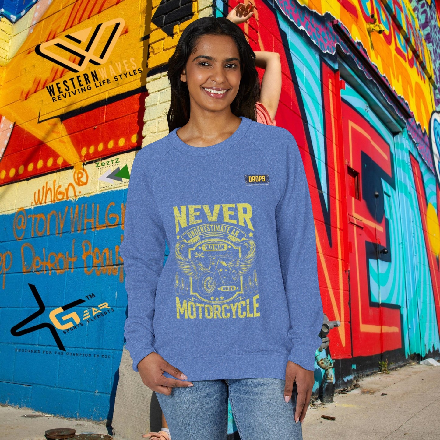 Unisex French Terry Raglan Crewneck_ 29 June 2025_ Limited Edition Vintage Motorcycle Apparel by WesternWaves: