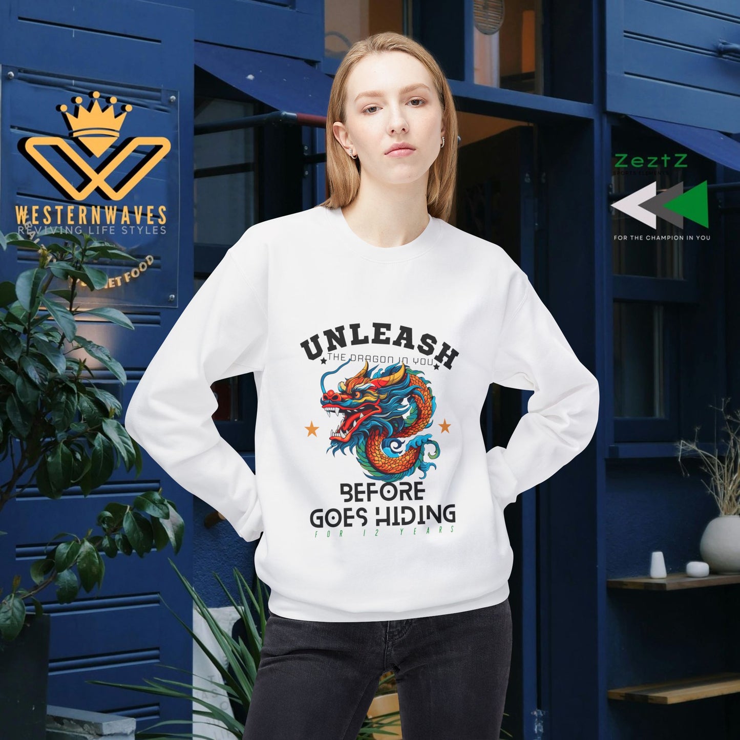 Unisex Midweight Softstyle Fleece Crewneck Sweatshirt_ N3+ Series USMWSSFCNSS PT2WW001_ Limited Edition Stylish Eco-conscious Raw Classic by WesternWaves: