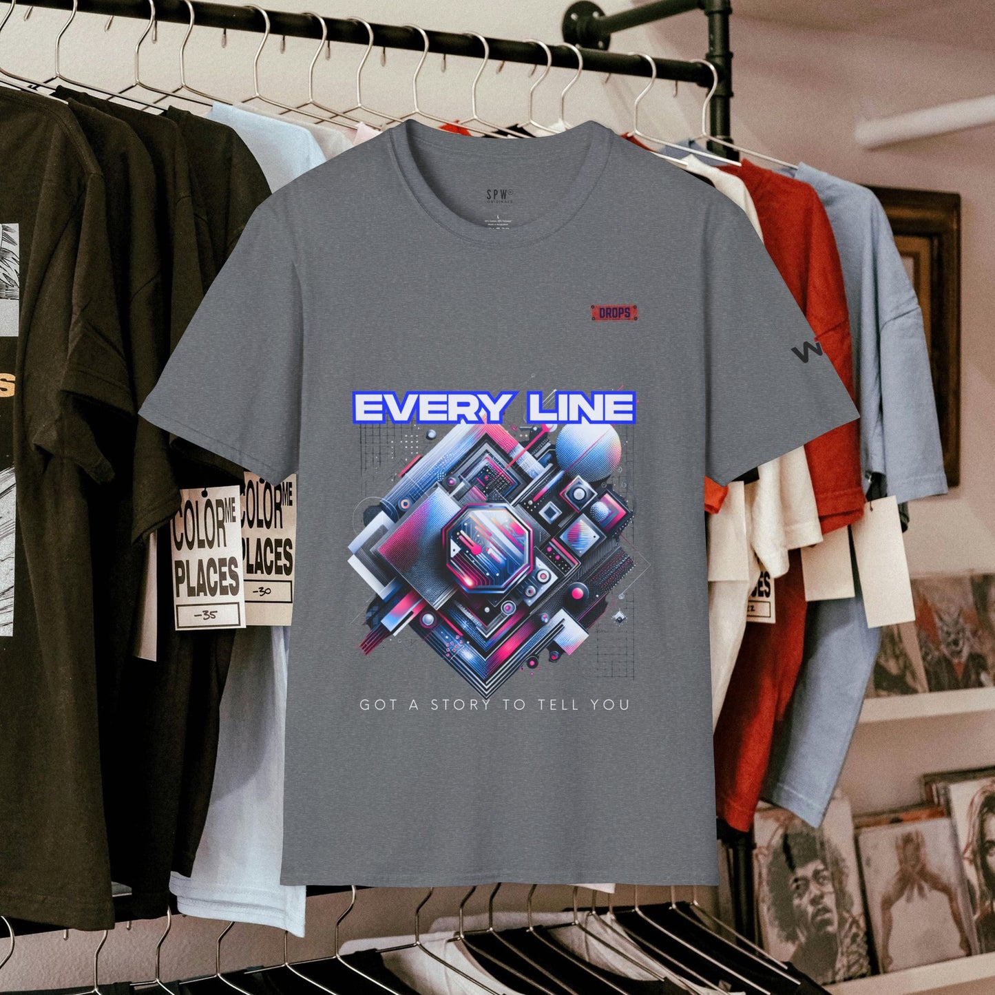 Every Line Graphic Unisex Softstyle T-Shirt | Retro Art Tee, Casual Wear, Gift for Art Lovers, Streetwear, Everyday Style