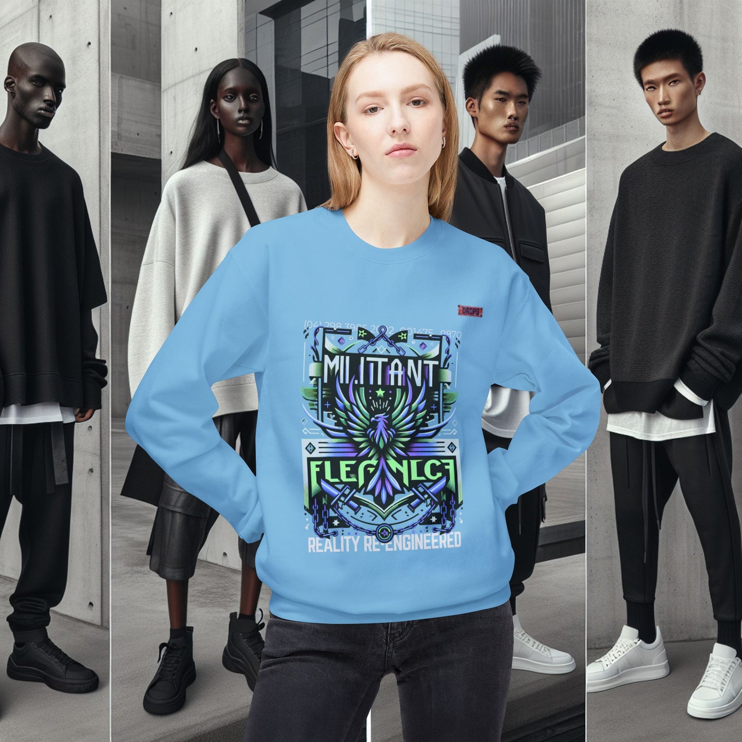 Unisex Midweight Softstyle Fleece Crewneck Sweatshirt_ Series N8+ USMWSSFCNSS PT2WW001_ UWD 0027_ Limited Edition Graphic Pullover by WesternWaves: