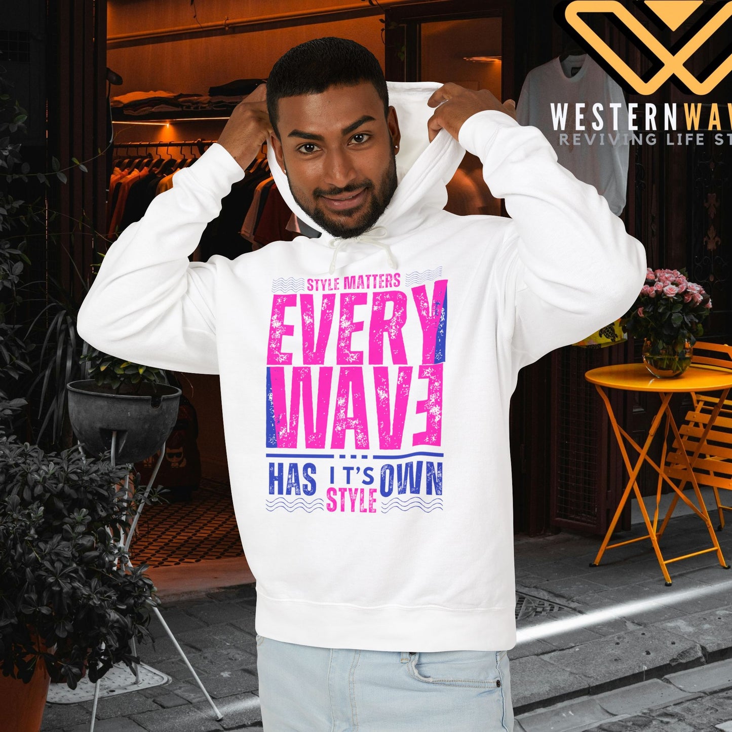 Lightweight Hooded Sweatshirt - Sustainable US Cotton - N3+ Series LWHSS PT2WW009_ Limited Edition Trend Seekers Design by WesternWaves: