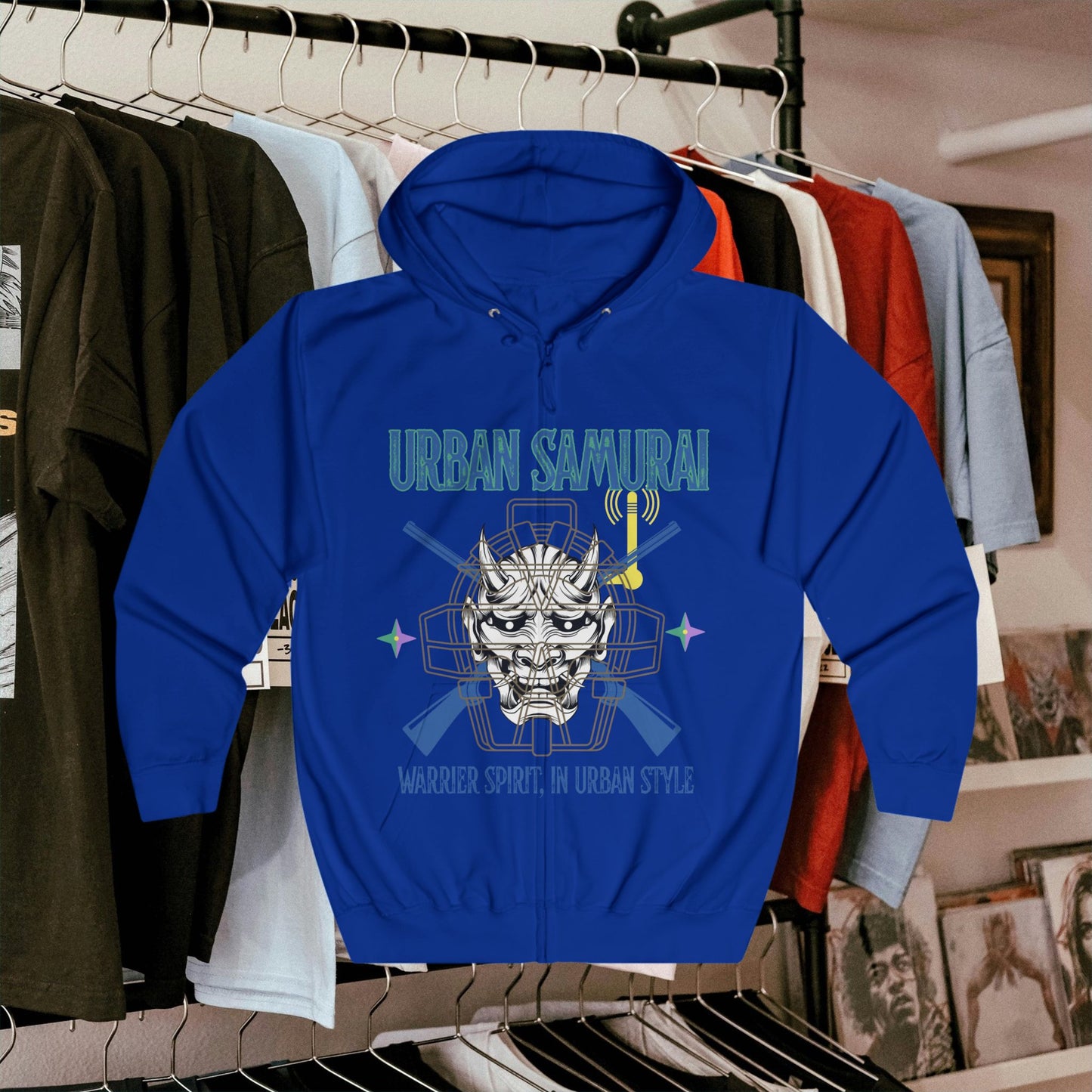 Urban Samurai Unisex Full Zip Hoodie, Graphic Hoodie, Streetwear, Gift for Him/Her, Cool Casual Wear, Comfortable Outfits, Urban Fashion