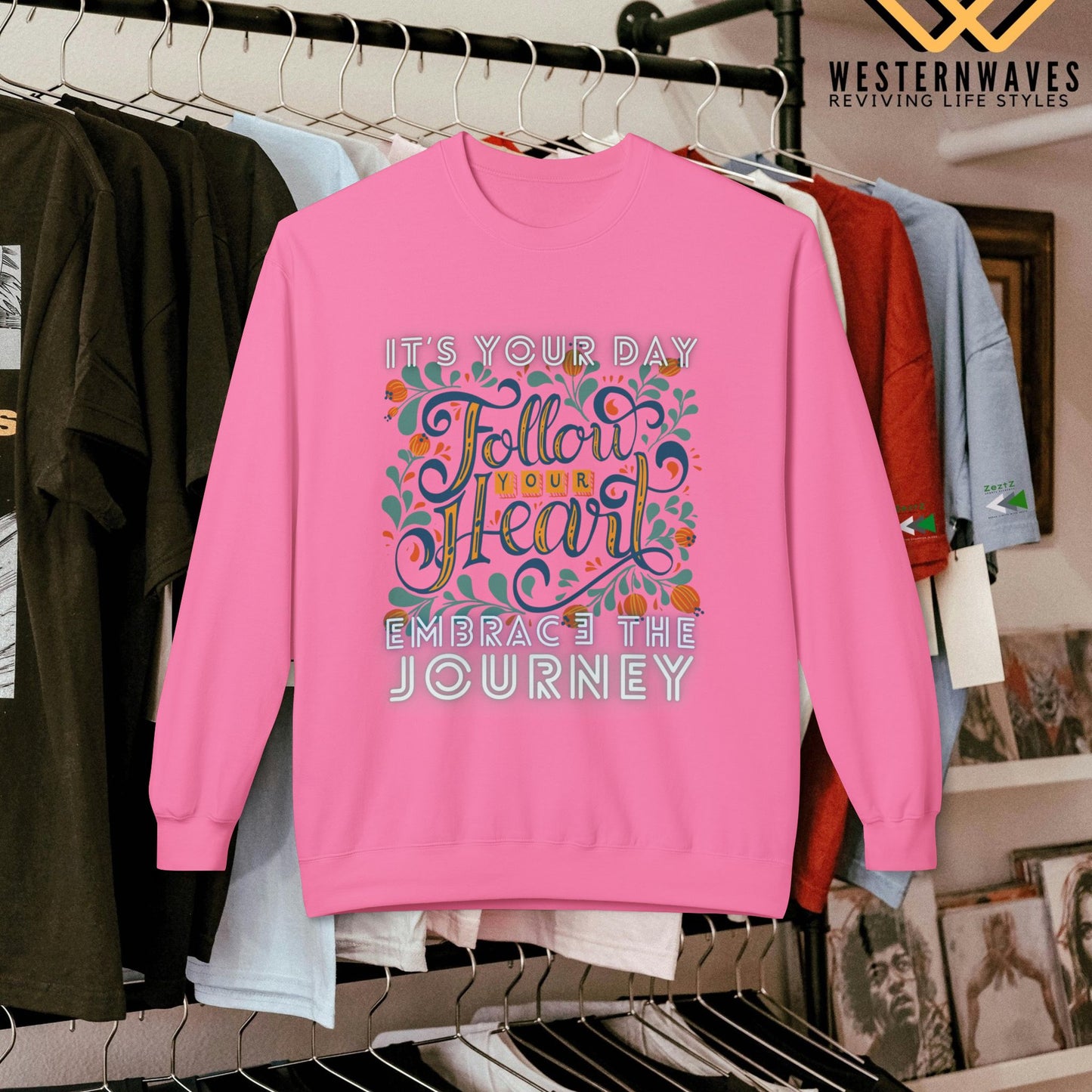 Unisex Midweight Fleece Crewneck Sweatshirt_ N2+ Series UXMWFCS PT2WW002_ WesternWaves Signature Edition:
