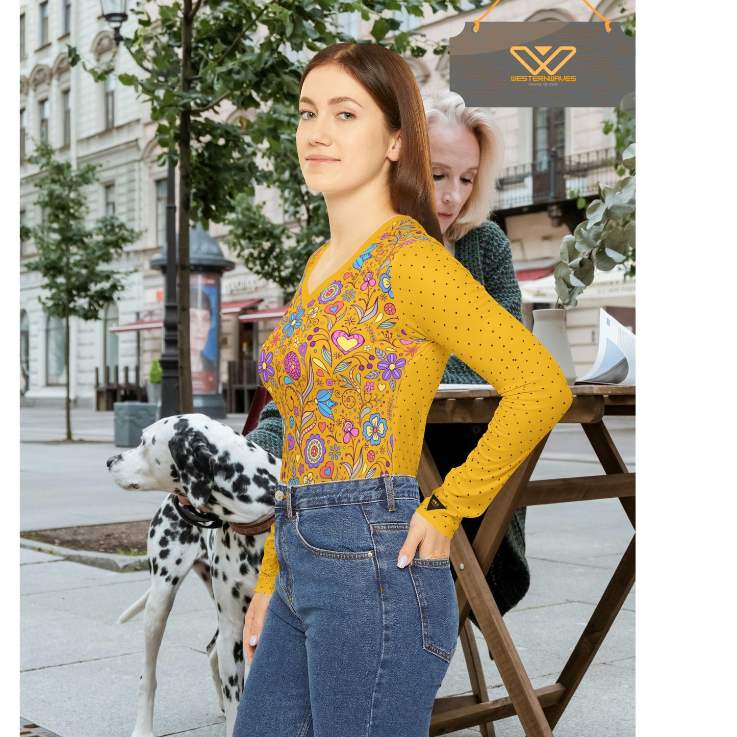 Women's Long Sleeve V-neck Shirt (AOP)_ N+ Series WLSVNS PT2WW002_ Feminine Elegance Limited Edition by WesternWaves