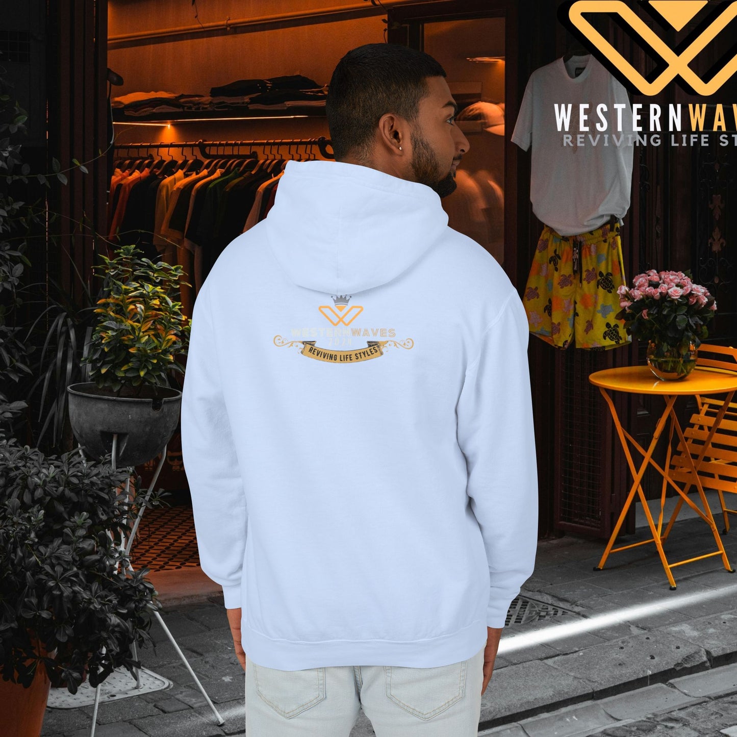 Lightweight Hooded Sweatshirt - Sustainable US Cotton - N3+ Series LWHSS PT2WW009_ Limited Edition Trend Seekers Design by WesternWaves: