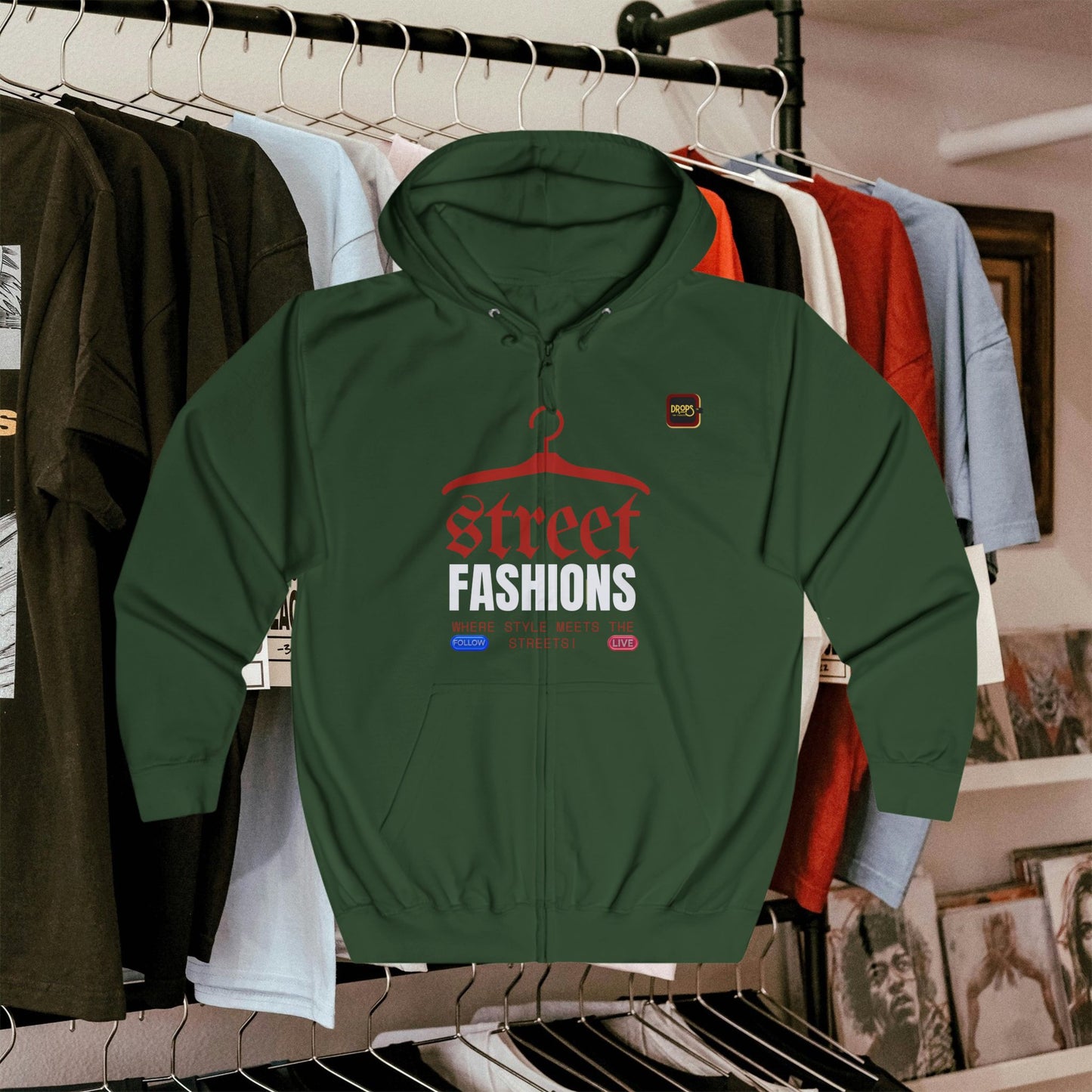 Unisex Full Zip Hoodie_ N7+ Series USFZHOODIE PT2WW002_ Limited Edition Street Fashions by WesternWaves: