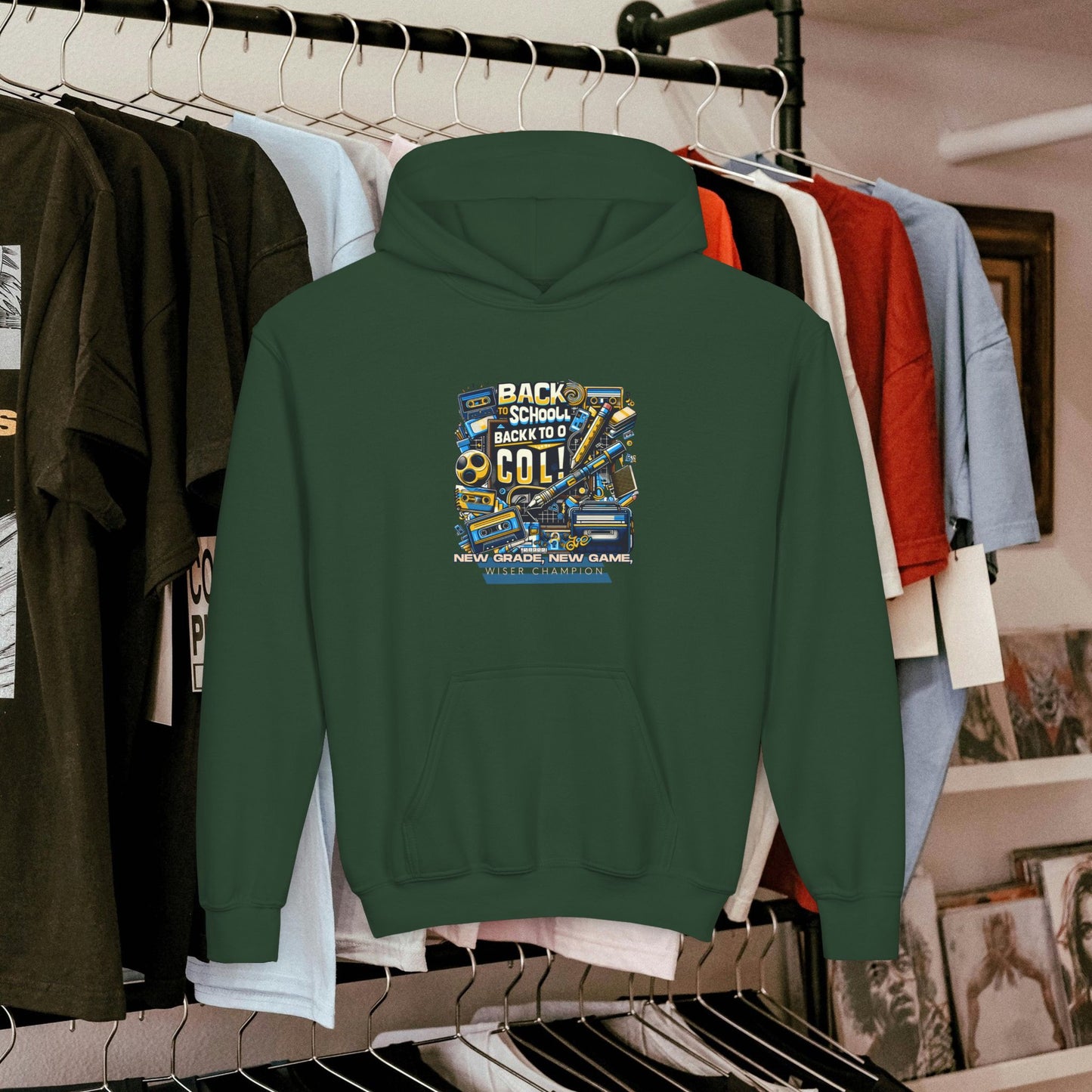 Youth Heavy Blend Hooded Sweatshirt_ Cozy Comfort & Playful Prints for Active Kids_ N8* Series YHBHS003_ Back to School Series Limited Edition by WesternWaves:
