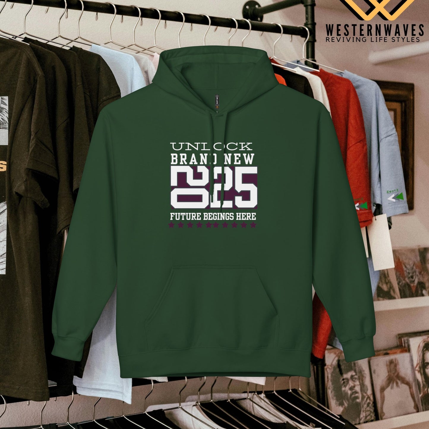 Unisex Midweight Softstyle Fleece Hoodie_ N3+ Series USMWSSFH PT2WW009_ Limited Edition Luxuriously Soft 100% Cotton Face by WesternWaves: