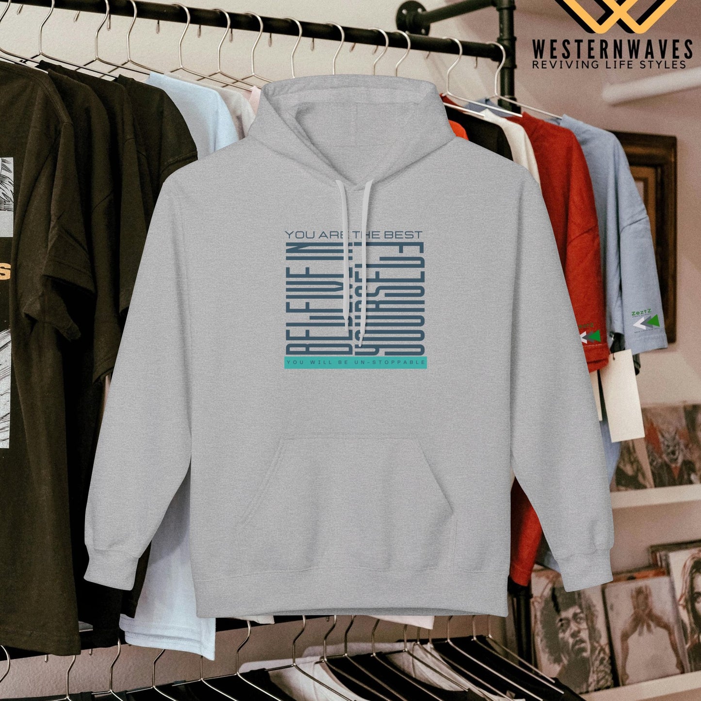 Unisex Midweight Softstyle Fleece Hoodie_ N2+ Series SMWSSFH PT2WW005_Limited Edition Luxuriously Soft 100% Cotton Face by WesternWaves: