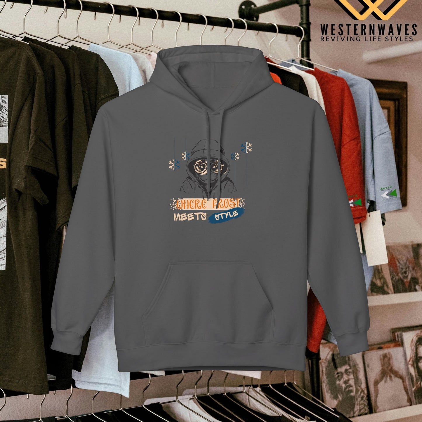 Unisex Midweight Softstyle Fleece Hoodie_ N3+ Series USMWSSFH PT2WW002_ Limited Edition Luxuriously Soft 100% Cotton Face by WesternWaves: