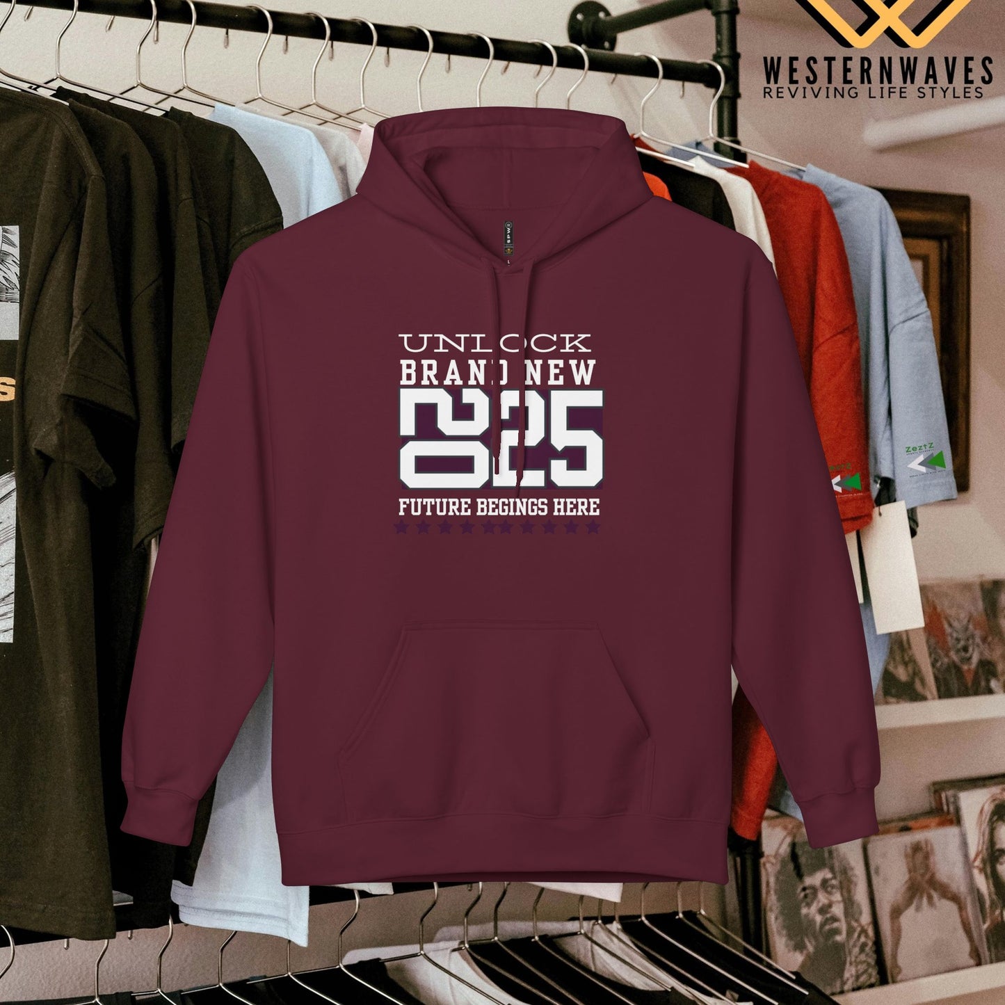 Unisex Midweight Softstyle Fleece Hoodie_ N3+ Series USMWSSFH PT2WW009_ Limited Edition Luxuriously Soft 100% Cotton Face by WesternWaves:
