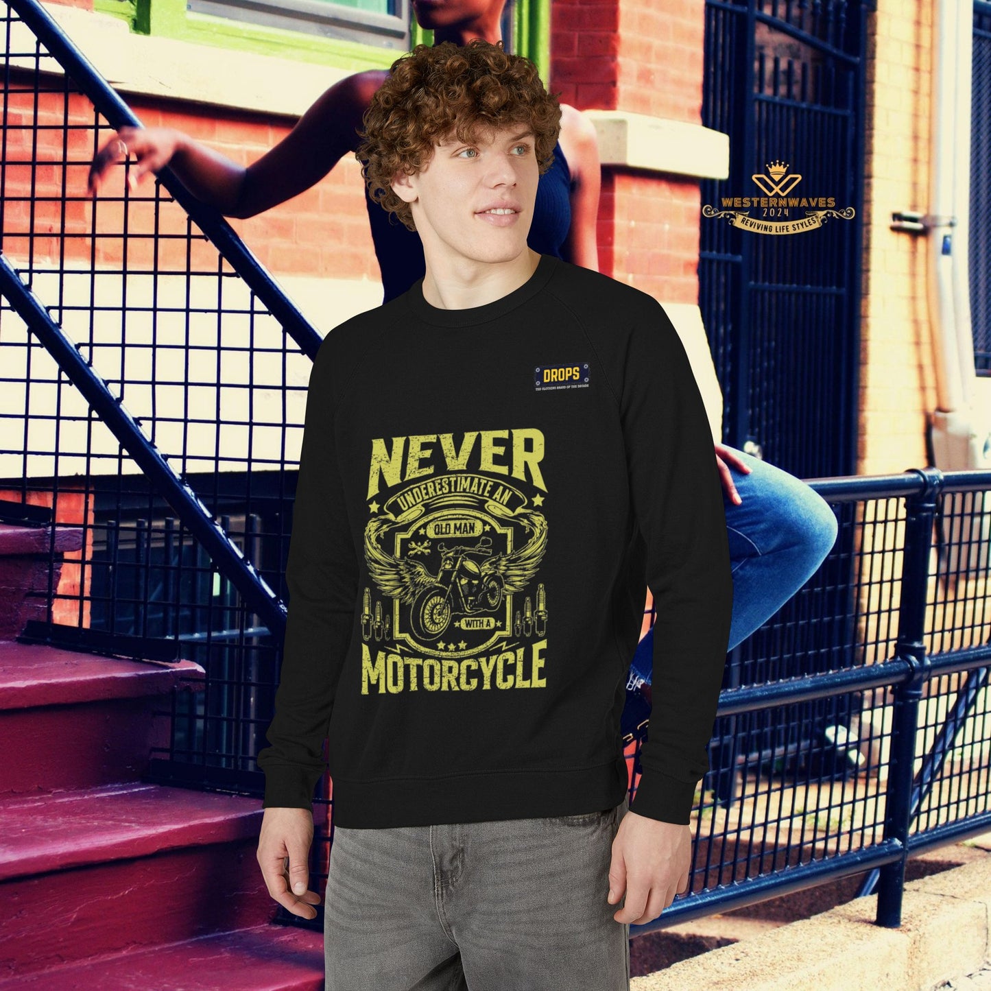 Unisex French Terry Raglan Crewneck_ 29 June 2025_ Limited Edition Vintage Motorcycle Apparel by WesternWaves: