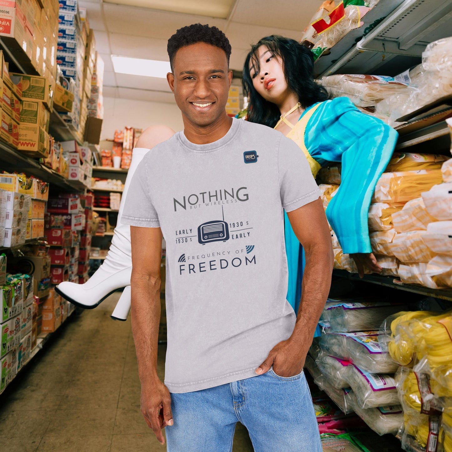 Unisex Vintage Acid Washed Freedom Tee – N6+ Series VAWFTEE PT2WW001_ Limited Edition by WesternWaves_