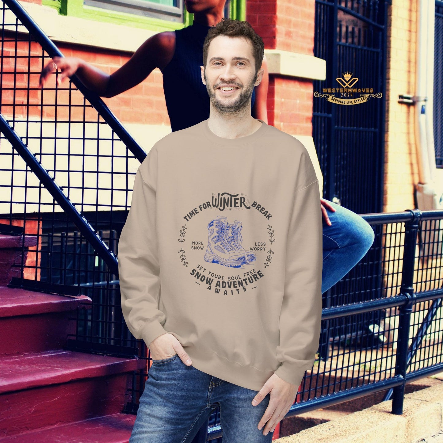 Unisex Midweight Softstyle Fleece Crewneck Sweatshirt_ N3+ Series USMWSSFCNSS PT2WW002_ Limited Edition Stylish Eco-conscious Raw Classic by WesternWaves: