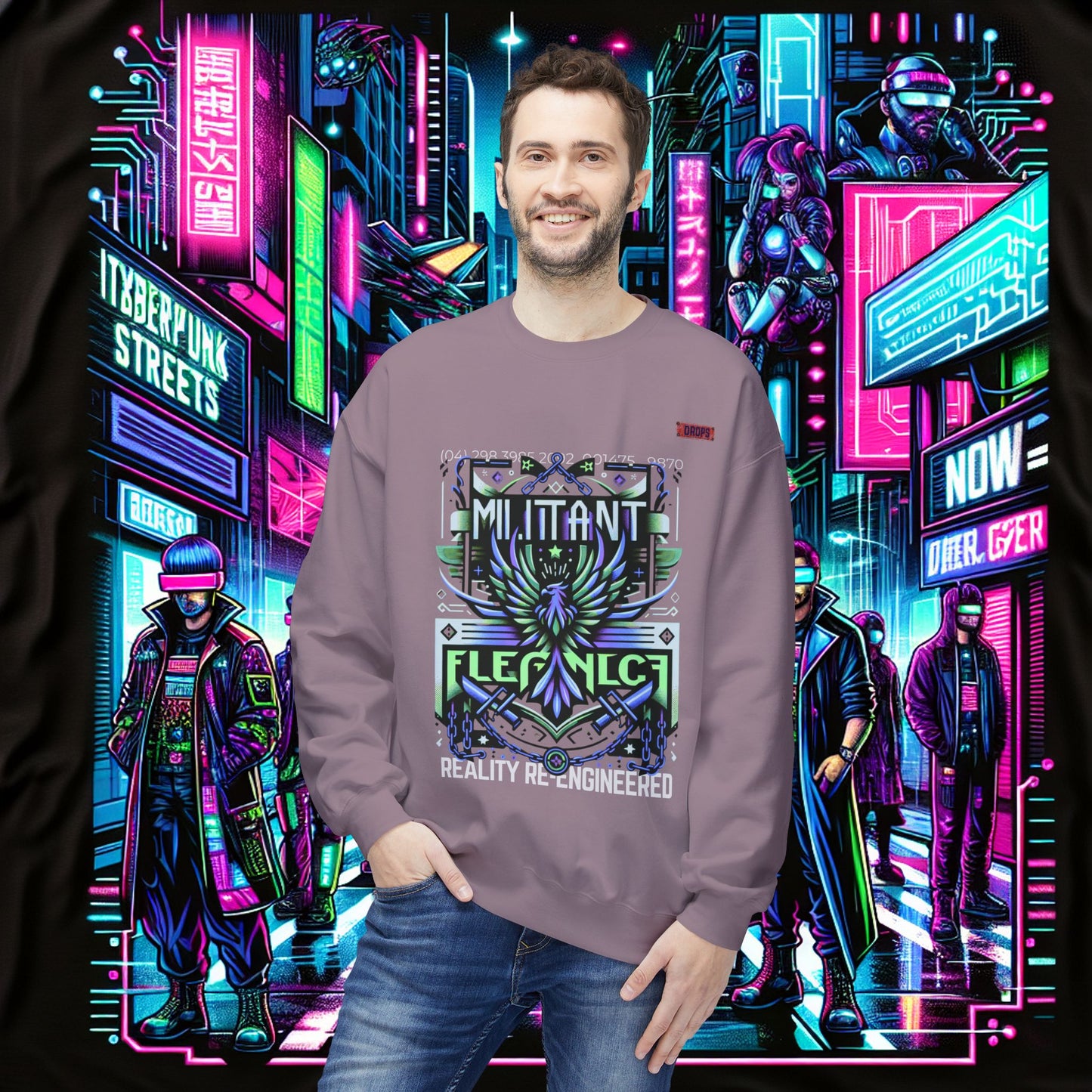 Unisex Midweight Softstyle Fleece Crewneck Sweatshirt_ Series N8+ USMWSSFCNSS PT2WW001_ UWD 0027_ Limited Edition Graphic Pullover by WesternWaves: