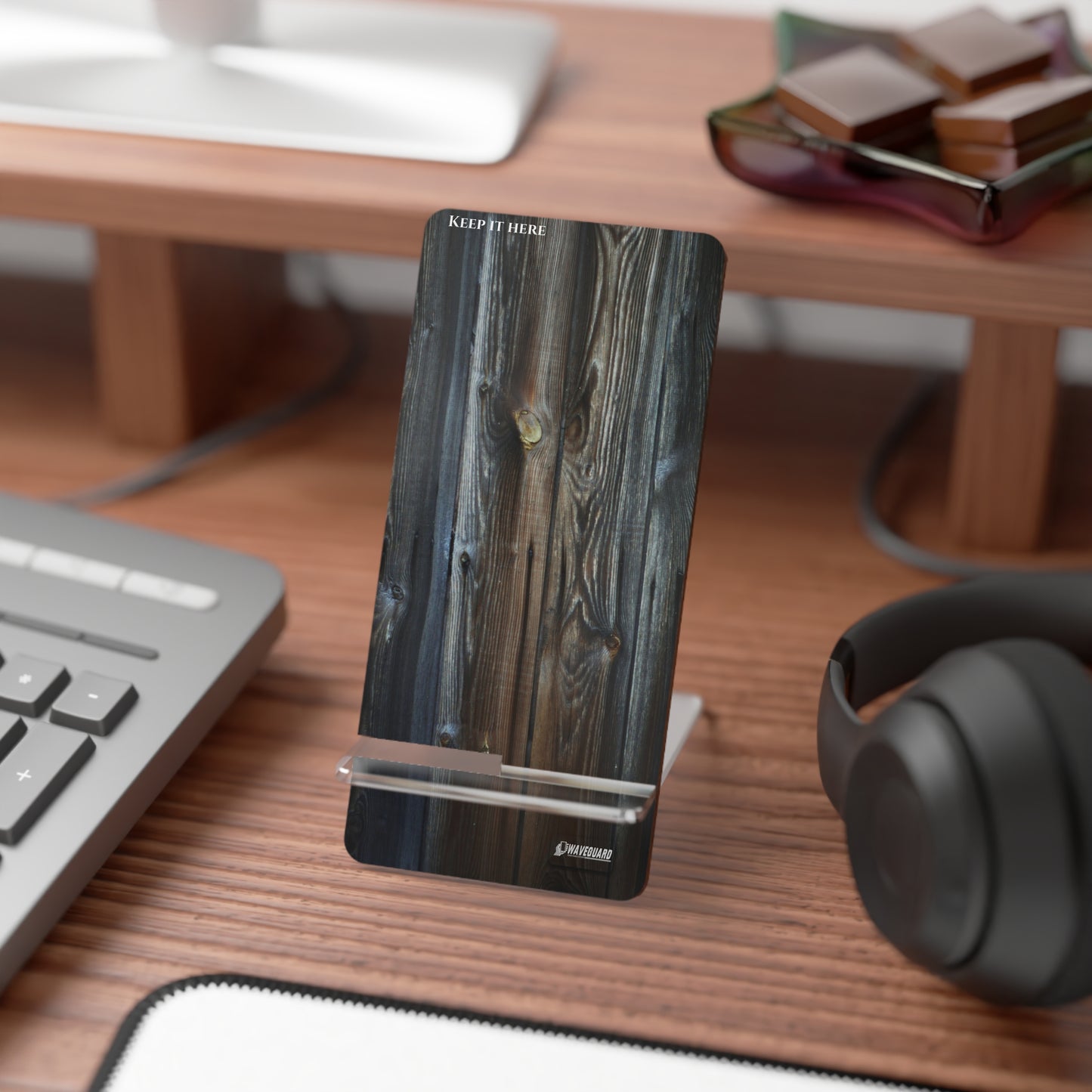 Mobile Display Stand_ Series N8+ MBDSTAND PT2WW001_ 12 SEP 2025_ Limited Edition WAVEGUARD BRAND Wood Finished Smartphone Holder by WesternWaves: