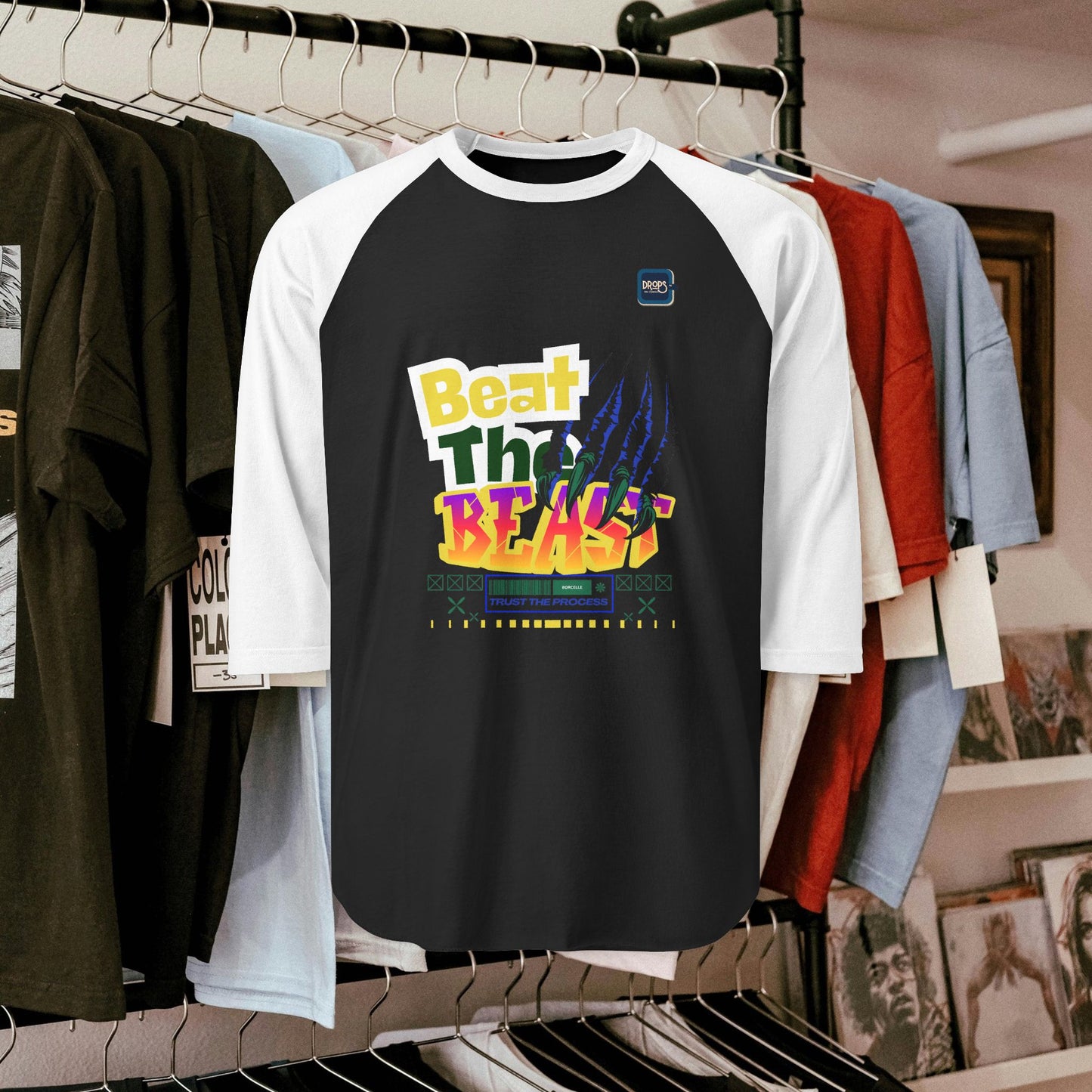 Beat the Beast Unisex Raglan Shirt - Retro Style, Perfect for Music Lovers and Casual Wear_ 19 April 2025_ 004