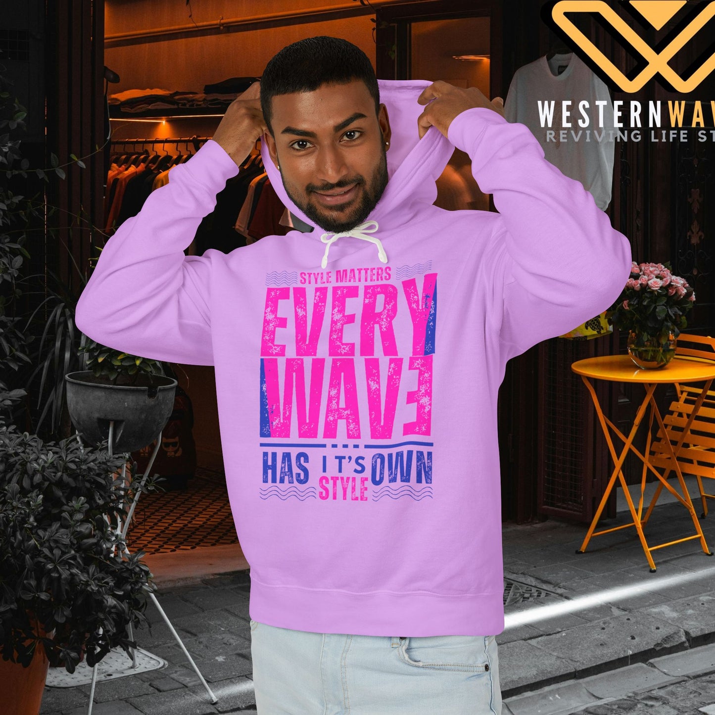 Lightweight Hooded Sweatshirt - Sustainable US Cotton - N3+ Series LWHSS PT2WW009_ Limited Edition Trend Seekers Design by WesternWaves: