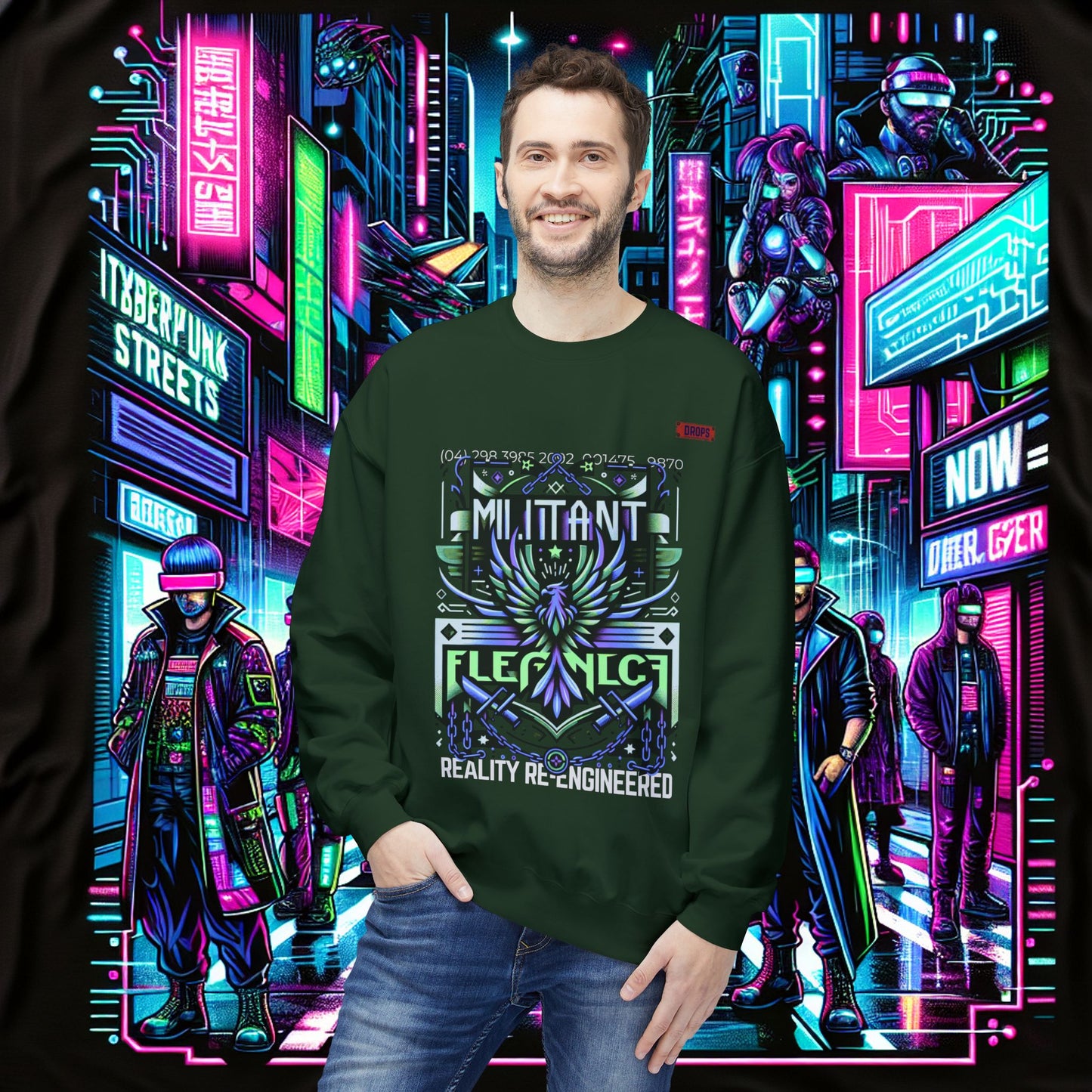 Unisex Midweight Softstyle Fleece Crewneck Sweatshirt_ Series N8+ USMWSSFCNSS PT2WW001_ UWD 0027_ Limited Edition Graphic Pullover by WesternWaves: