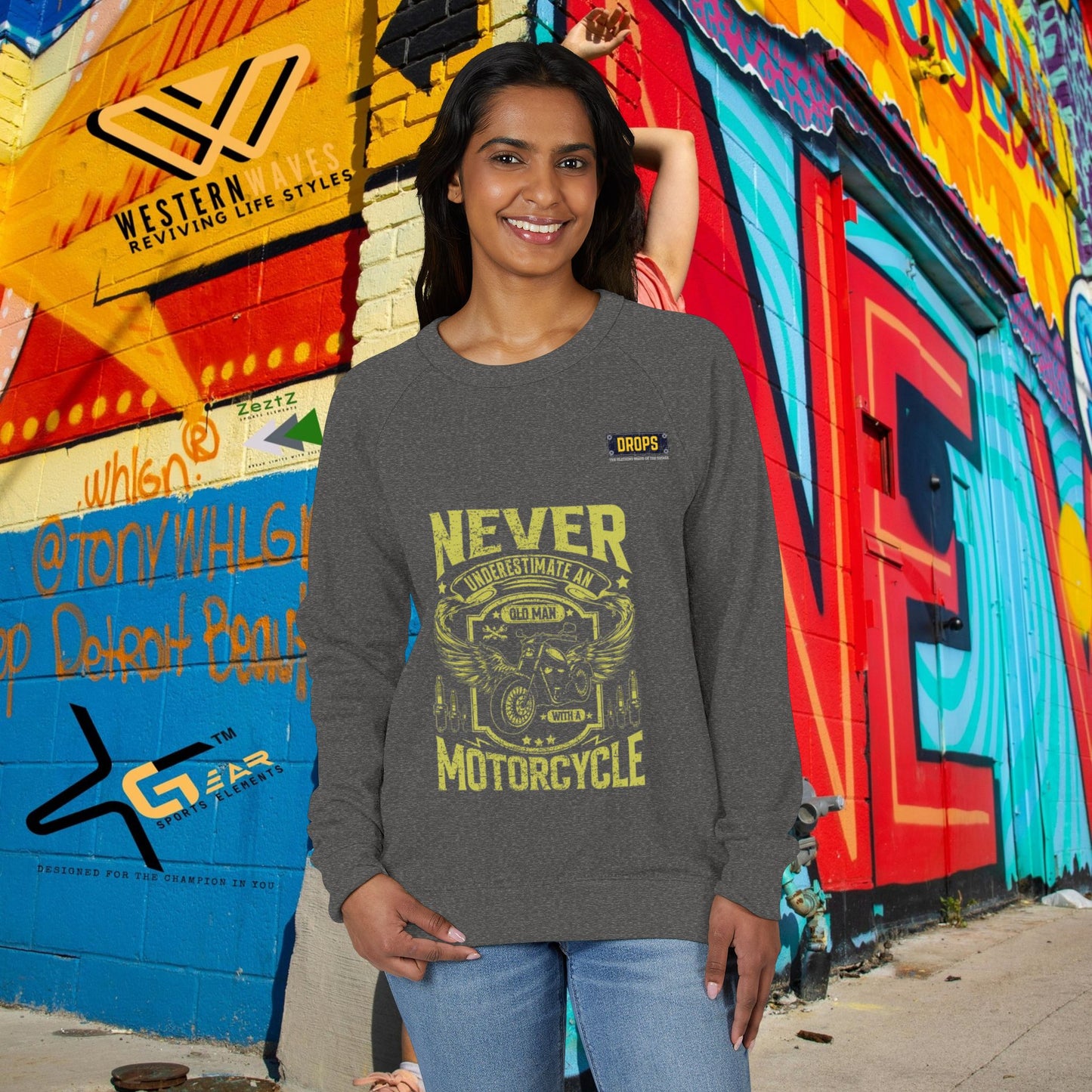 Unisex French Terry Raglan Crewneck_ 29 June 2025_ Limited Edition Vintage Motorcycle Apparel by WesternWaves: