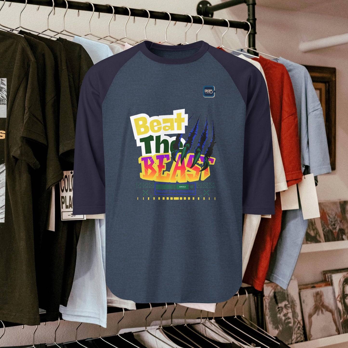 Beat the Beast Unisex Raglan Shirt - Retro Style, Perfect for Music Lovers and Casual Wear_ 19 April 2025_ 004