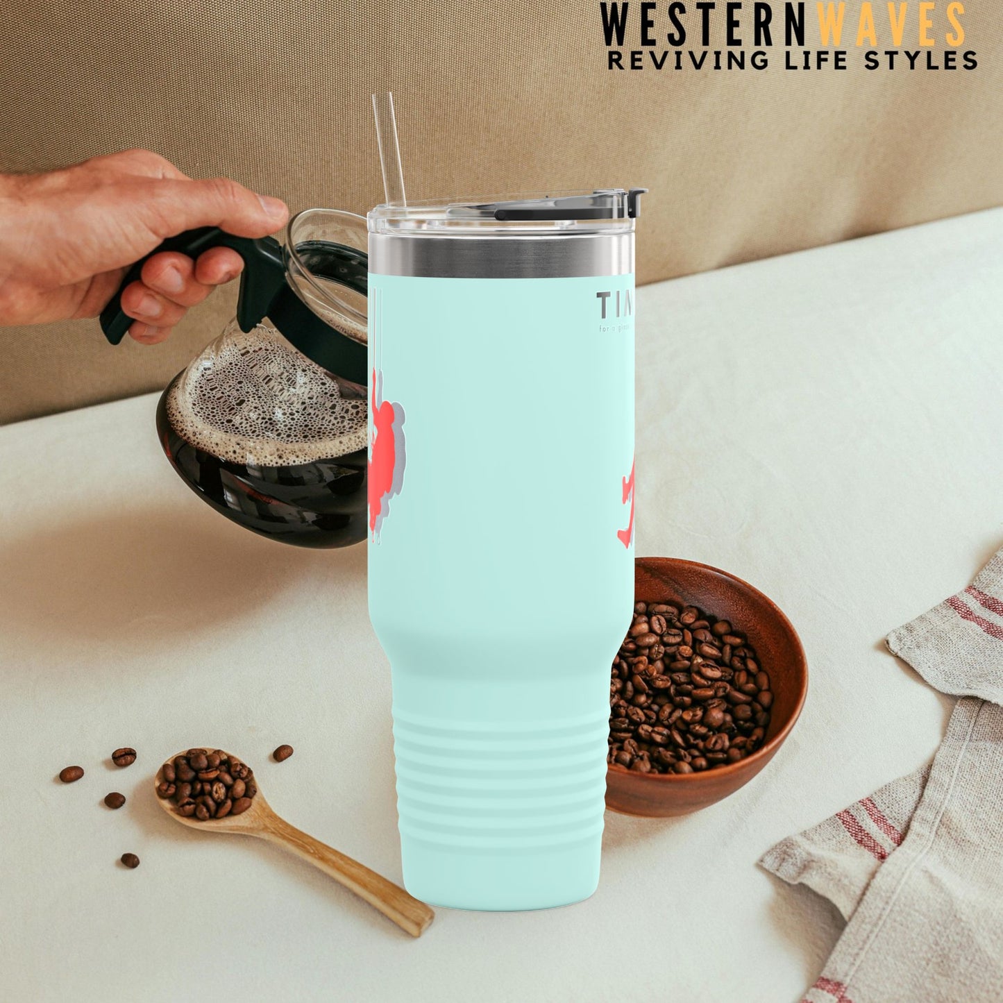 Adventure Insulated Travel Mug_ 40oz with Time & Freedom Design_ N7+ Series AITMUG PT2WW001_ Limited Edition by WesternWaves: