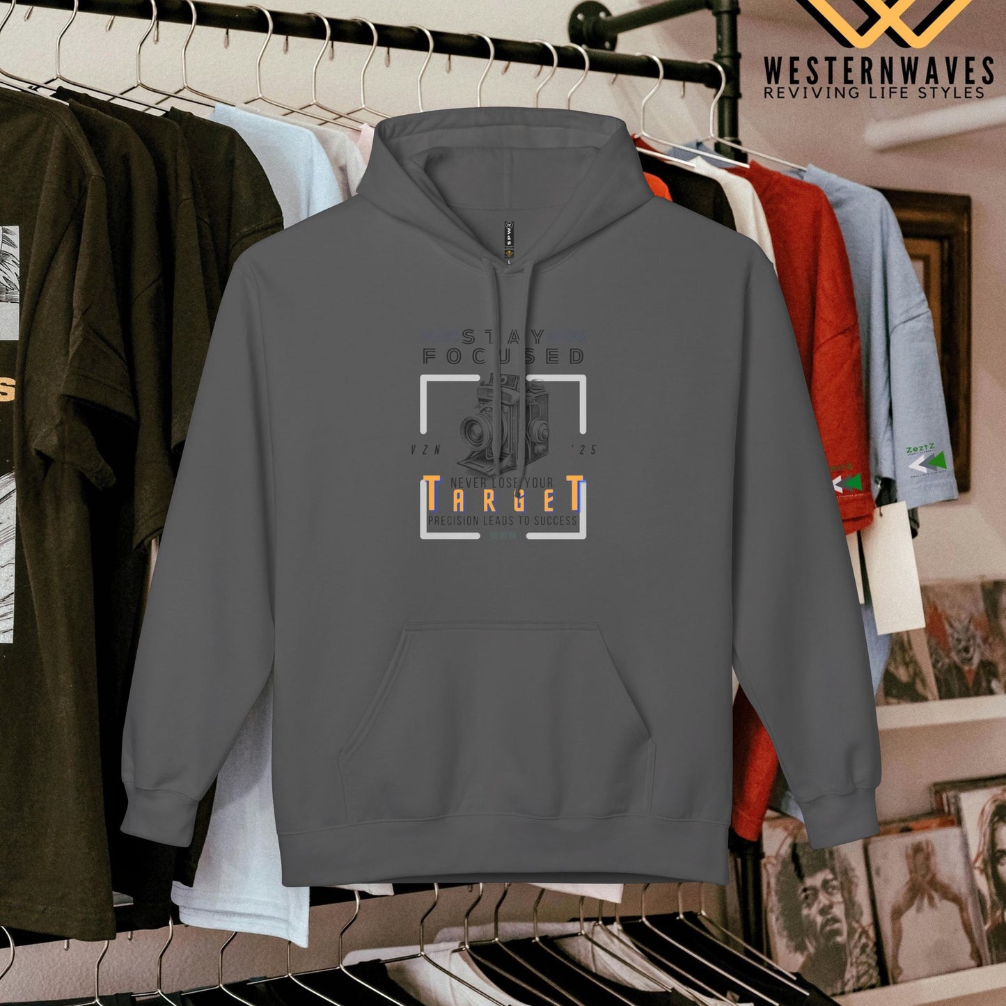 Unisex Midweight Softstyle Fleece Hoodie_ N3+ Series USMWSSFH PT2WW006_ Limited Edition Luxuriously Soft 100% Cotton Face by WesternWaves: