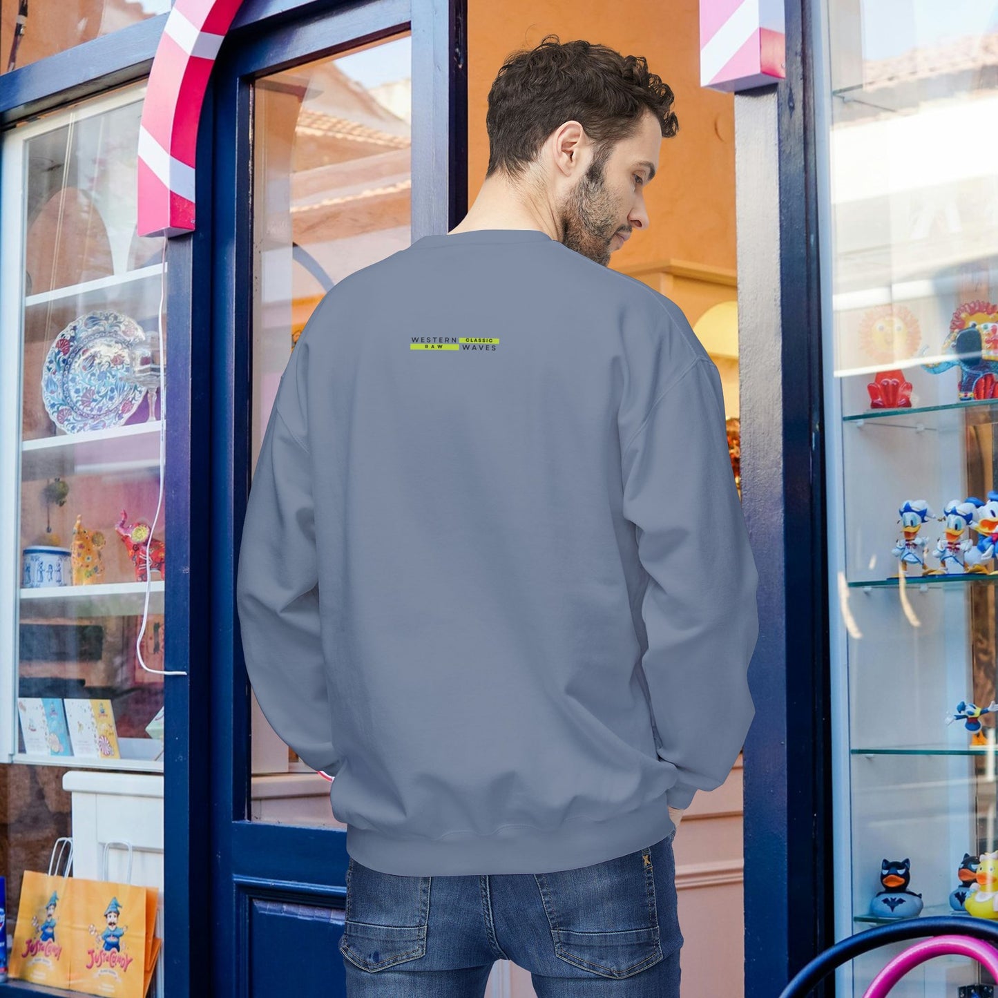 Unisex Midweight Softstyle Fleece Crewneck Sweatshirt_ N3+ Series USMWSSFCNSS PT2WW008_ Limited Edition Stylish Eco-conscious Raw Classic by WesternWaves: