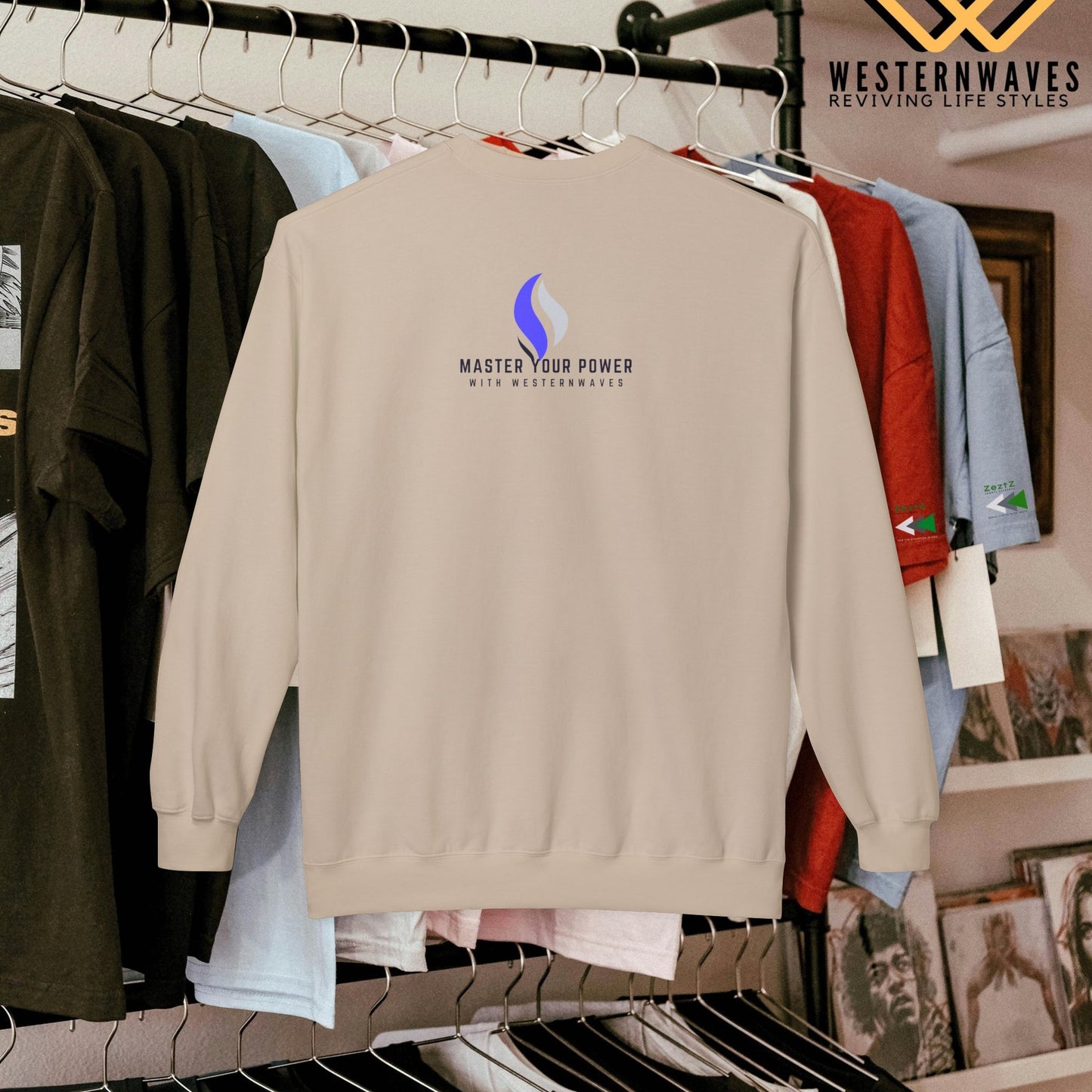 Unisex Midweight Fleece Crewneck Sweatshirt_ N2+ Series UXMWFCS PT2WW002_ WesternWaves Signature Edition: