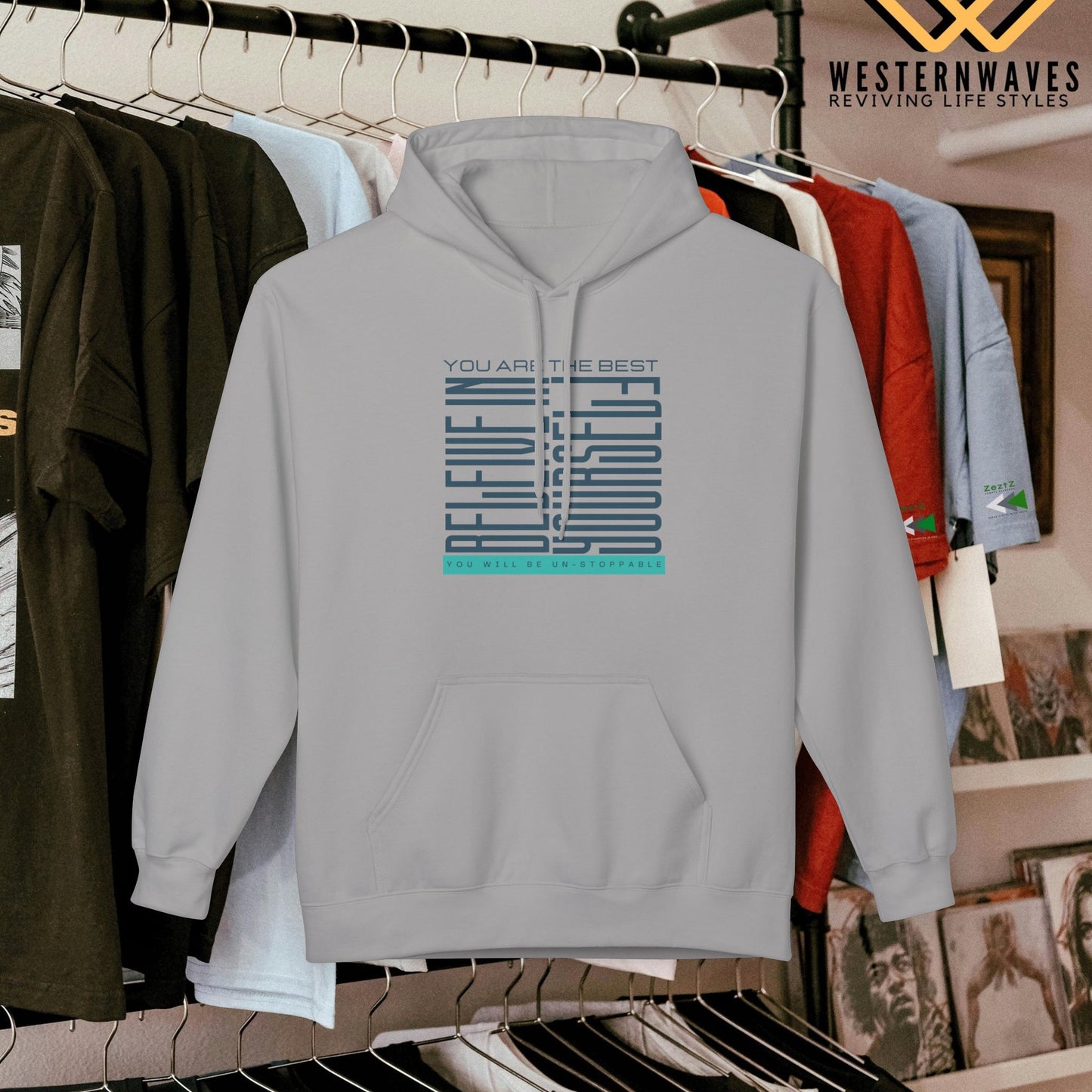 Unisex Midweight Softstyle Fleece Hoodie_ N2+ Series SMWSSFH PT2WW005_Limited Edition Luxuriously Soft 100% Cotton Face by WesternWaves: