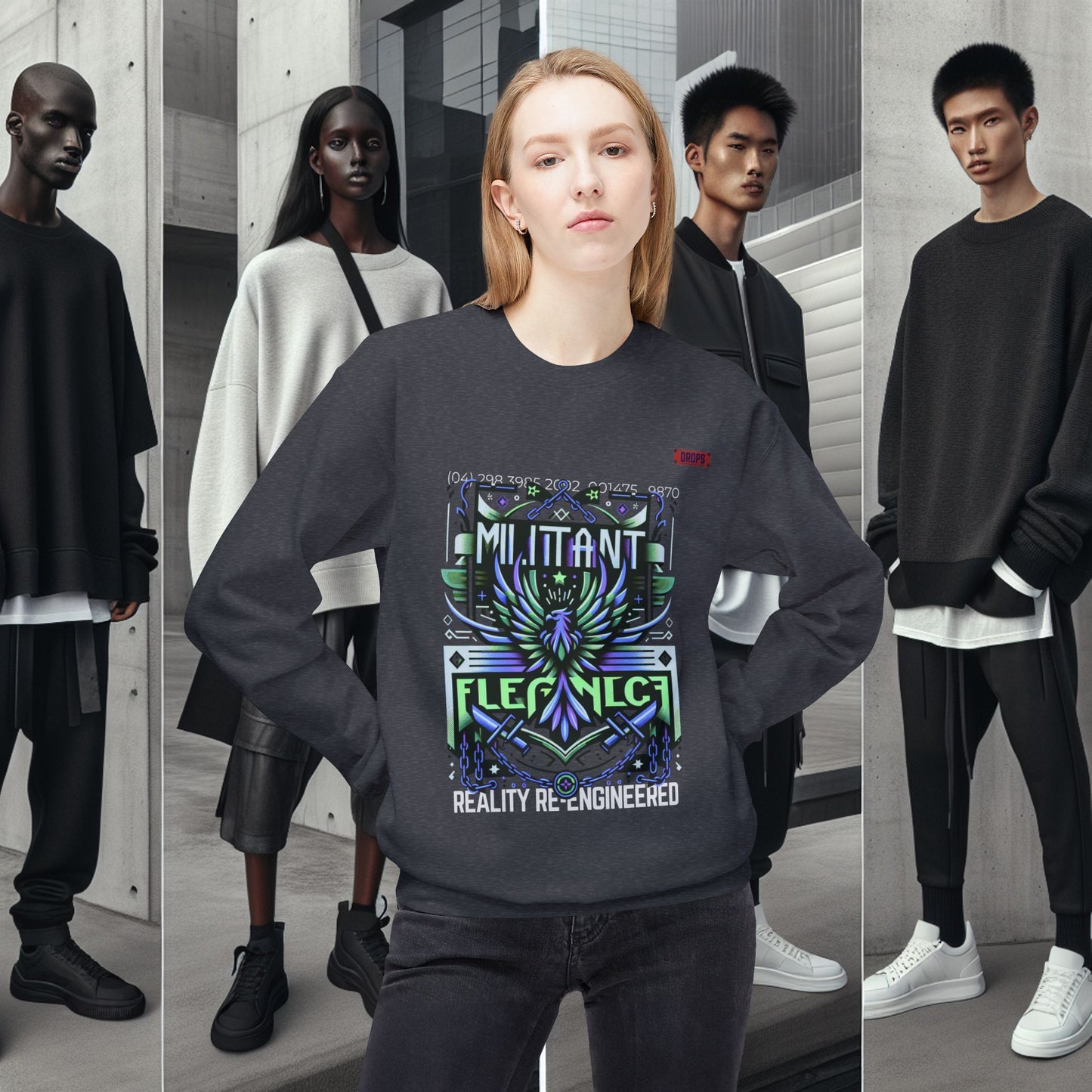 Unisex Midweight Softstyle Fleece Crewneck Sweatshirt_ Series N8+ USMWSSFCNSS PT2WW001_ UWD 0027_ Limited Edition Graphic Pullover by WesternWaves: