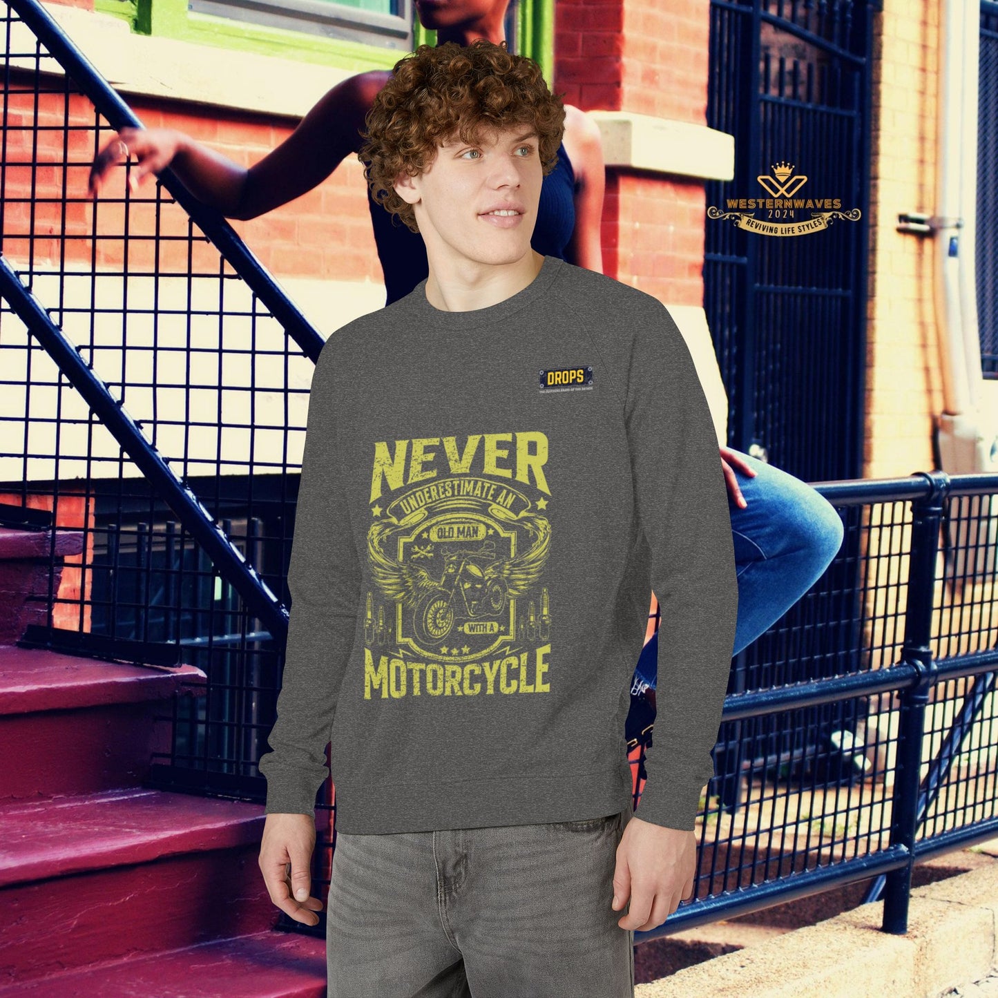 Unisex French Terry Raglan Crewneck_ 29 June 2025_ Limited Edition Vintage Motorcycle Apparel by WesternWaves: